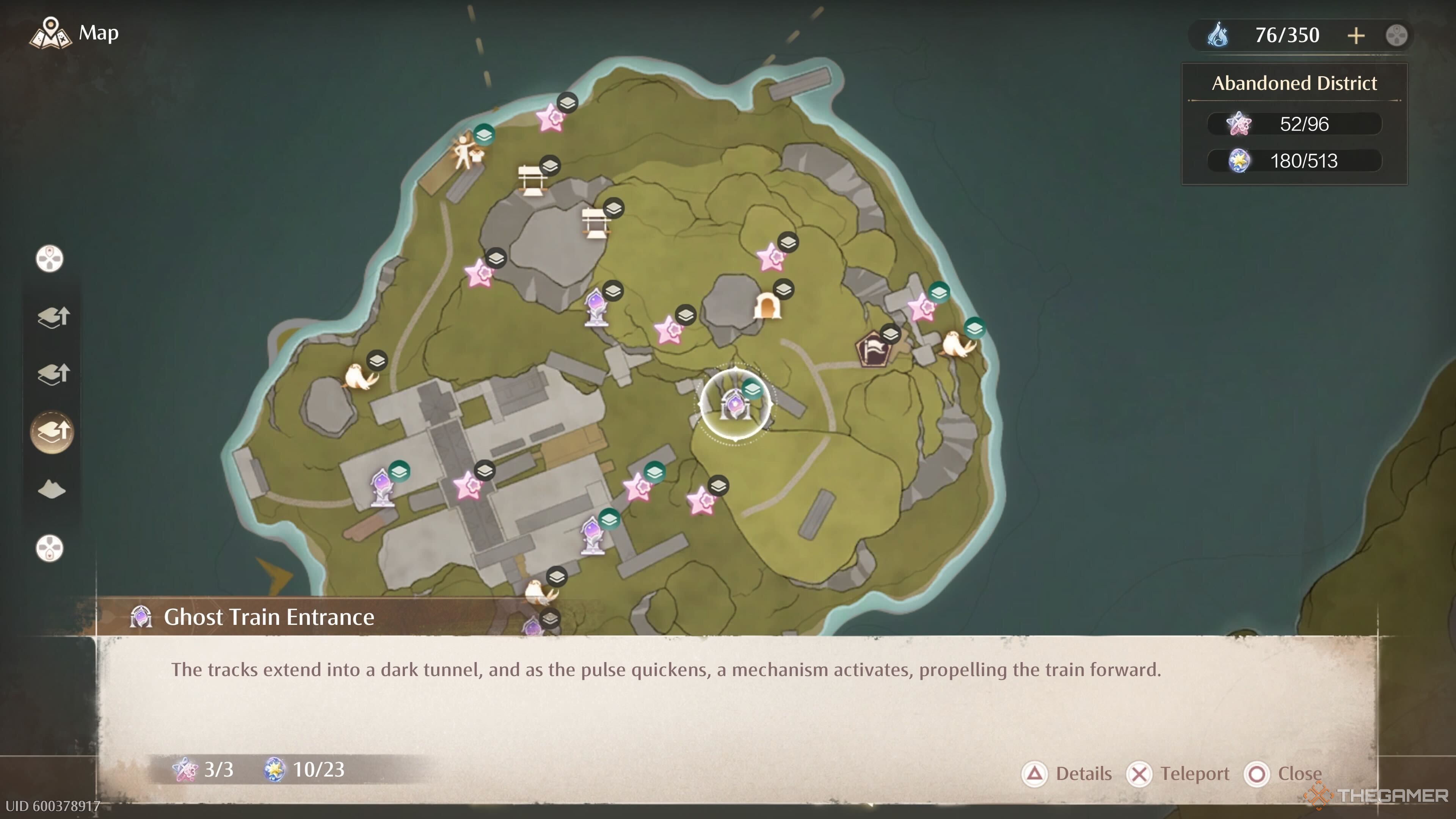 The map location of the Ghost Train Entrance Warp Spire in Infinity Nikki.