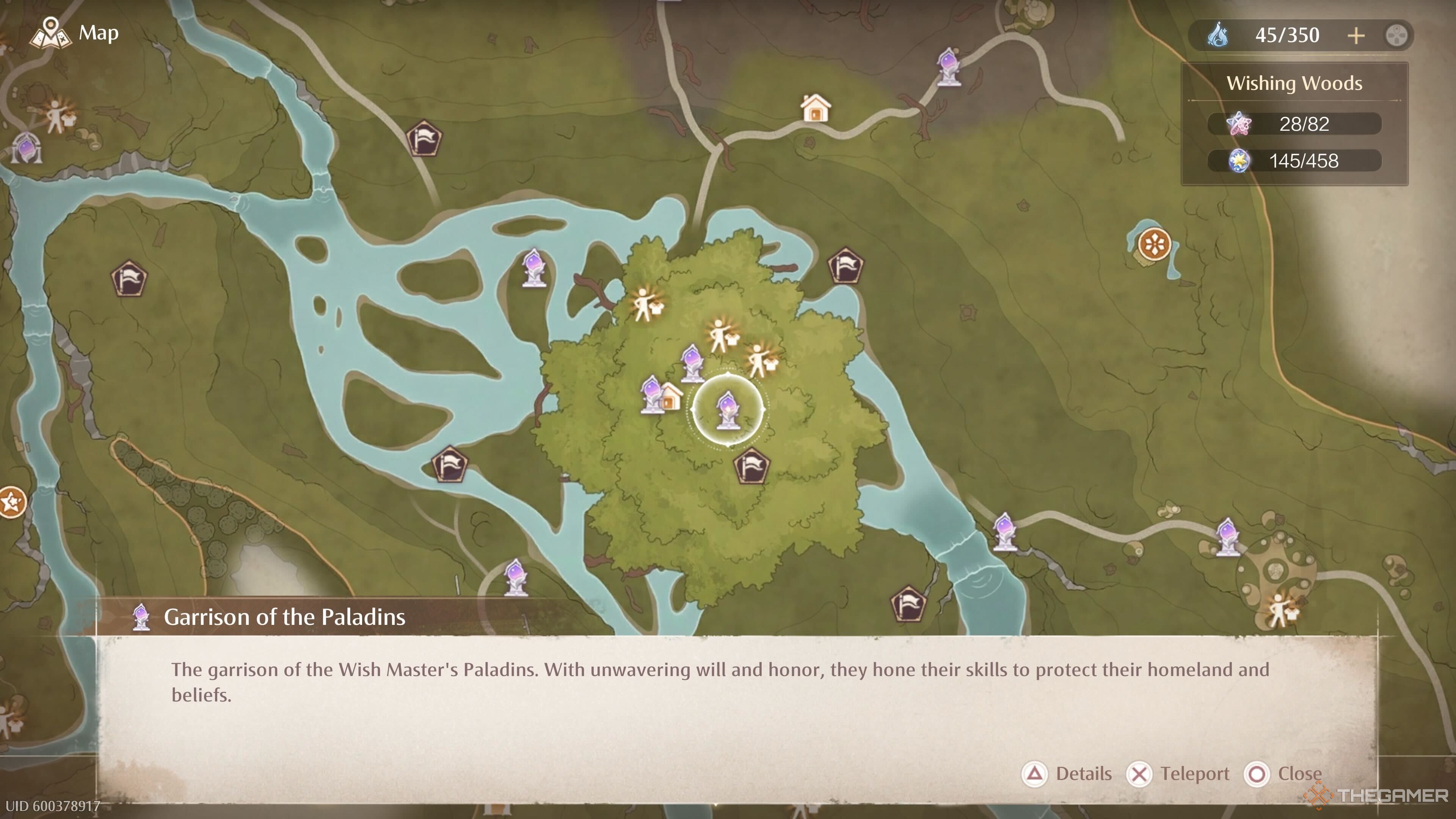 The map location of the Garrison of the Paladins Warp Spire in Infinity Nikki.