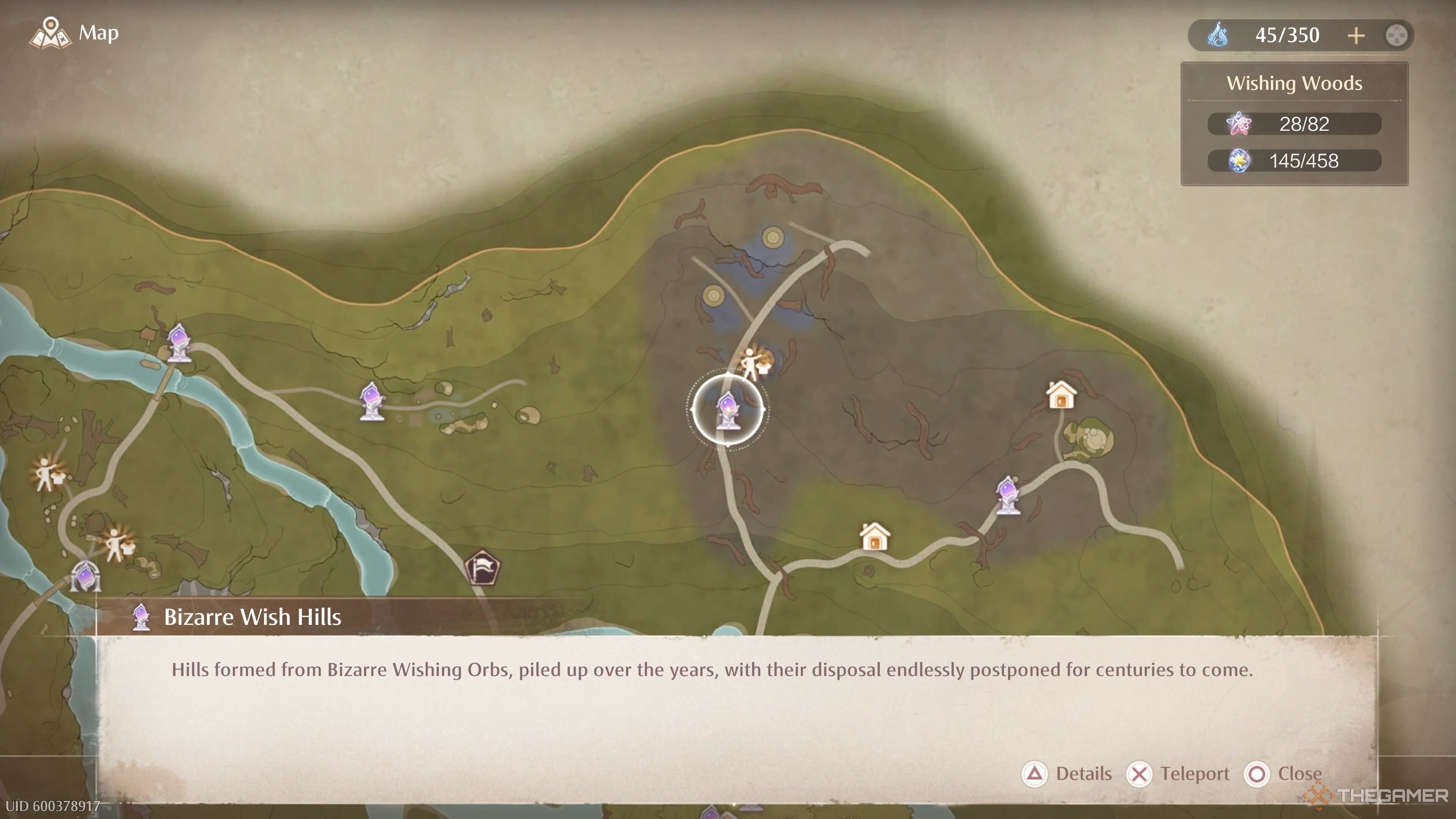 The map location of the Bizarre Wish Hills Warp Spire in Infinity Nikki.