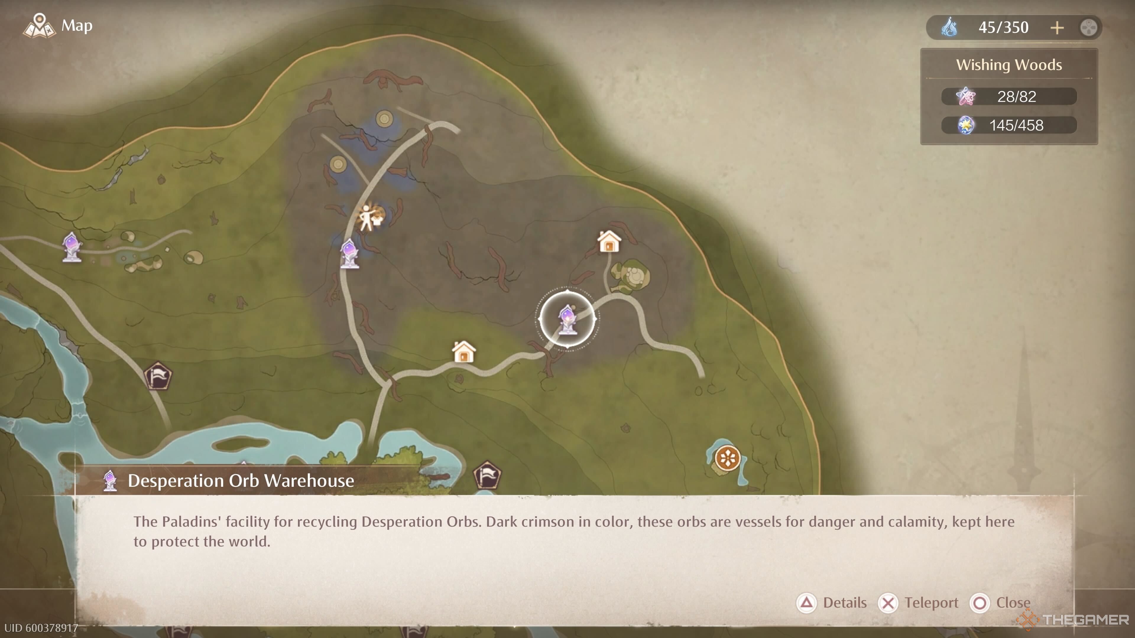 The map location of the Desperation Orb Warehouse Warp Spire in Infinity Nikki.