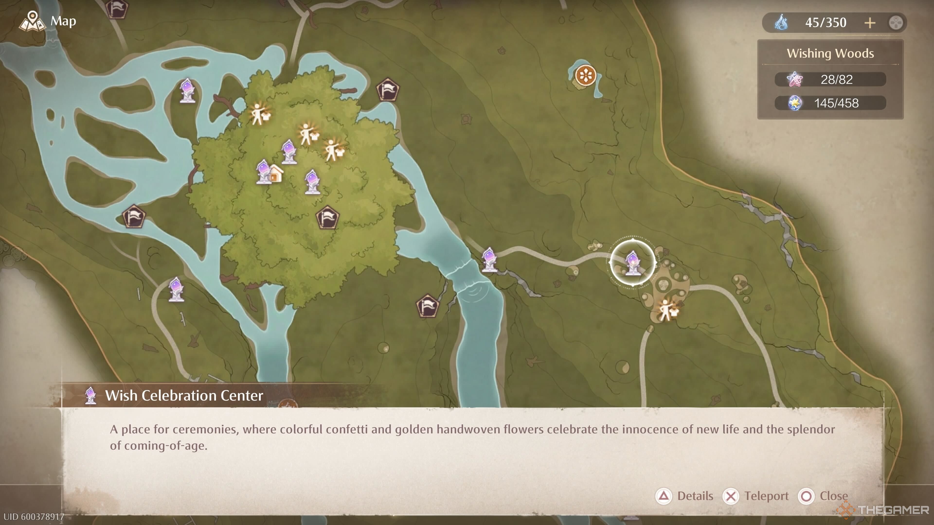 The map location of the Wish Celebration Center Warp Spire in Infinity Nikki.