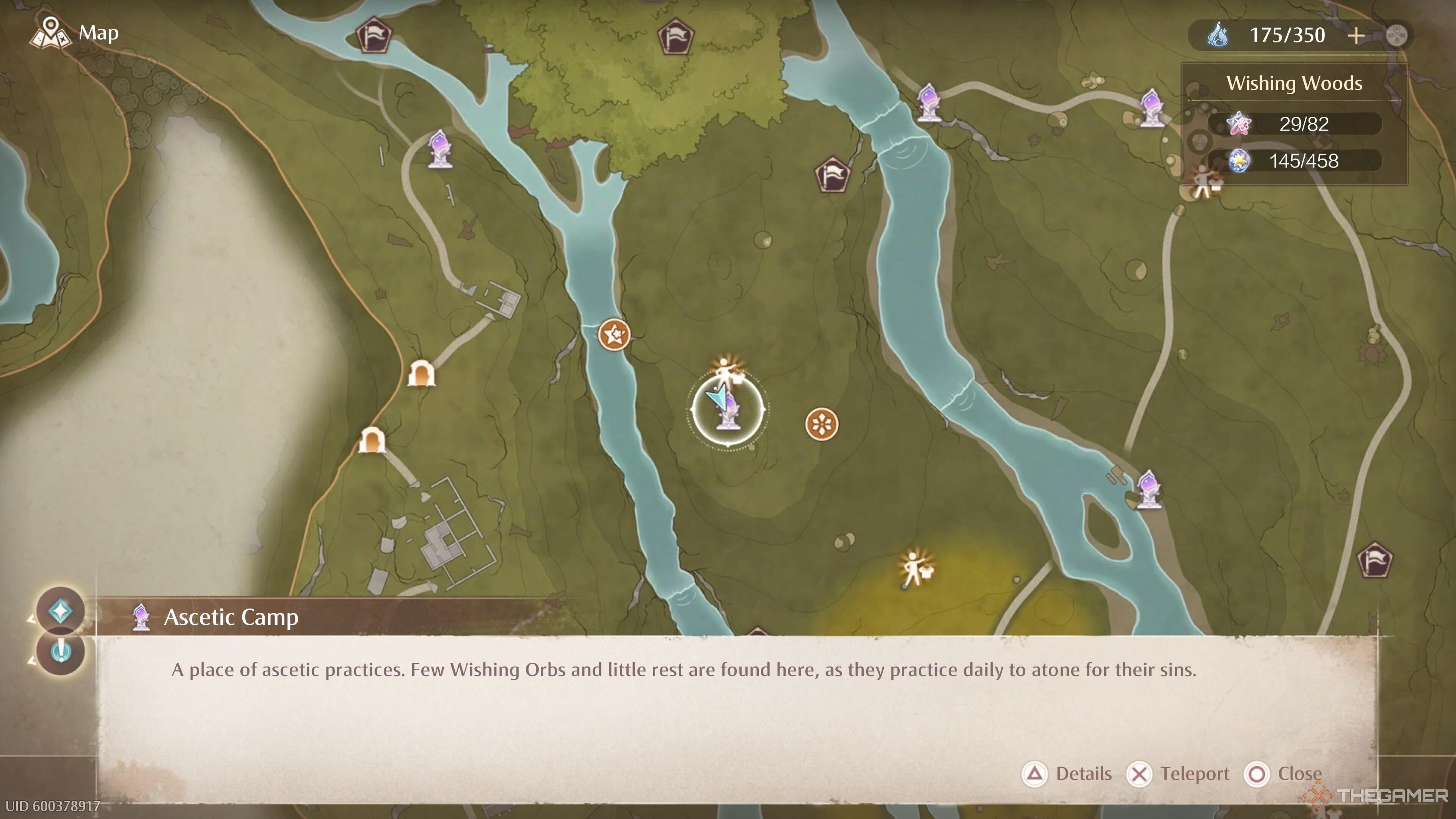 The map location of the Ascetic Camp Warp Spire in Infinity Nikki.