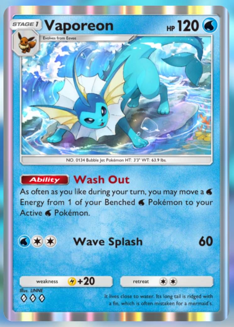 The Vaporeon card from Pokemon Pocket's Mythical Island .