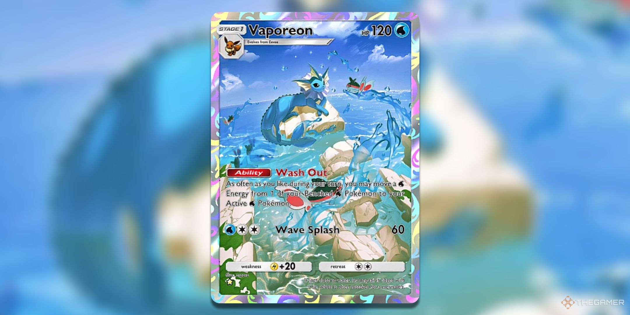 Mythical Island Vaporeon Full Pokemon TCG Pocket Card Art.