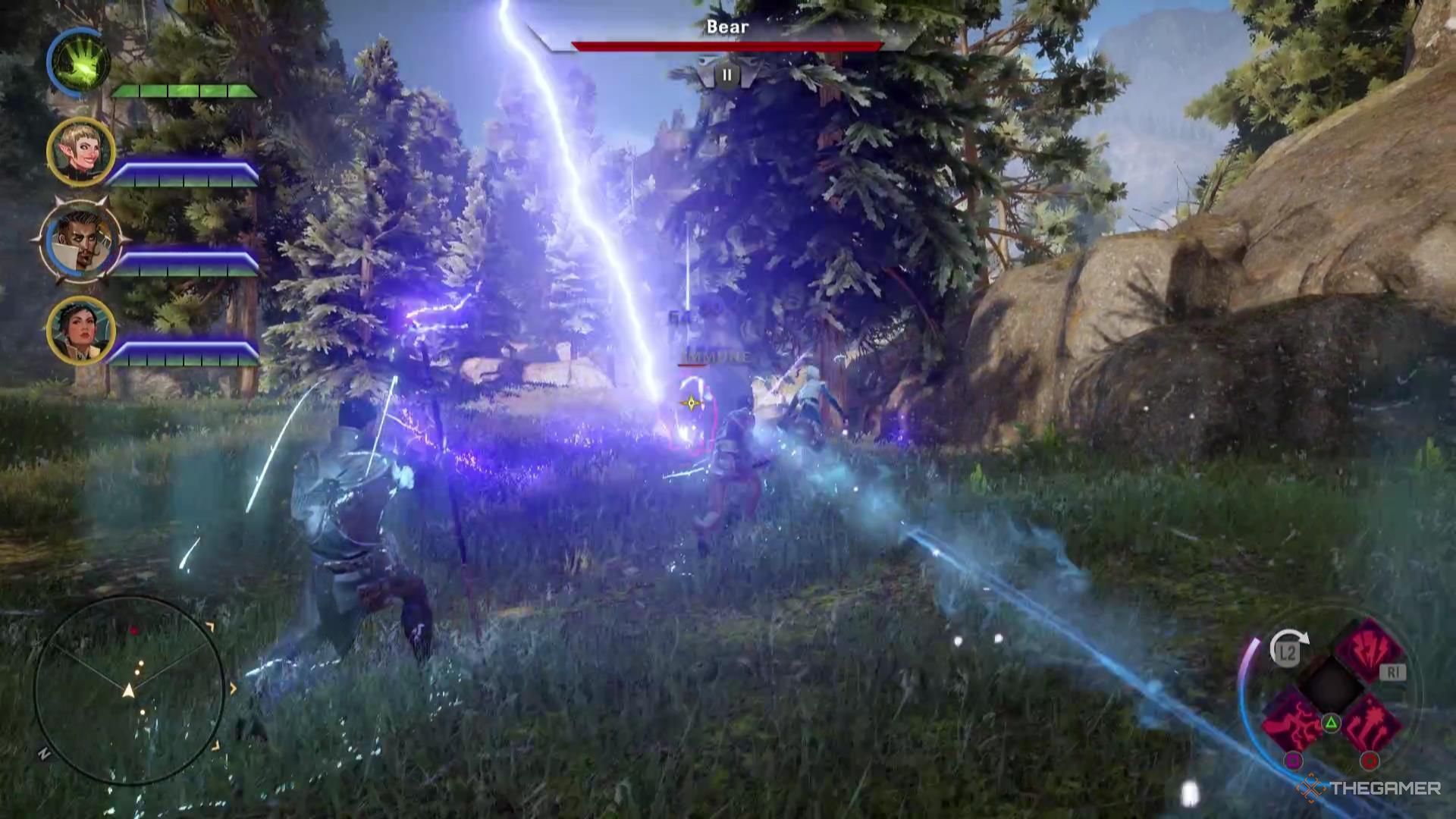 Dorian striking an enemy with a lightning bolt in Dragon Age: Inquisition.