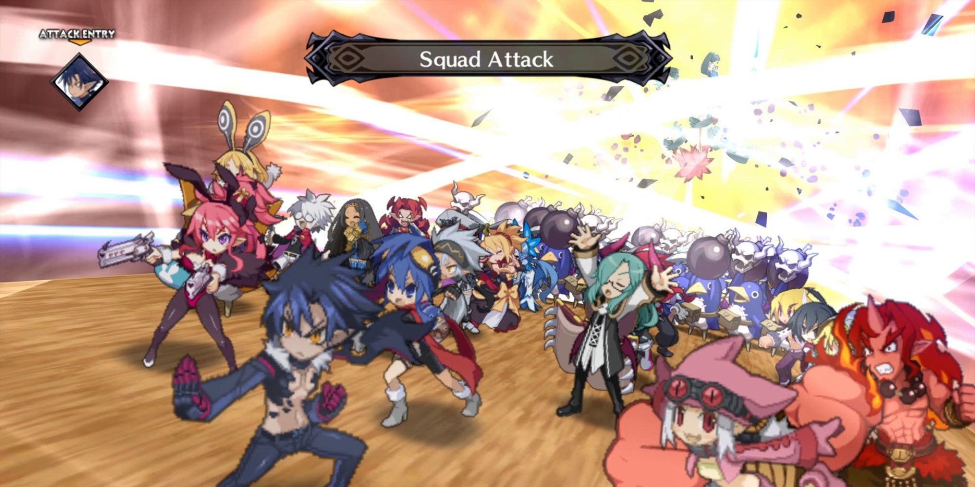 Disgaea 5 screenshot of a squad attack.