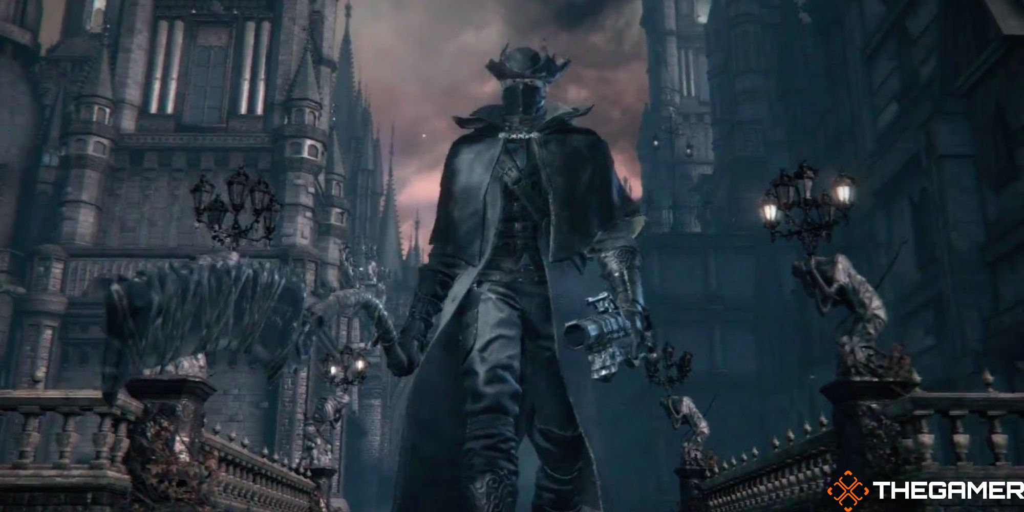 Screenshot of Bloodborne protagonist walking toward camera.