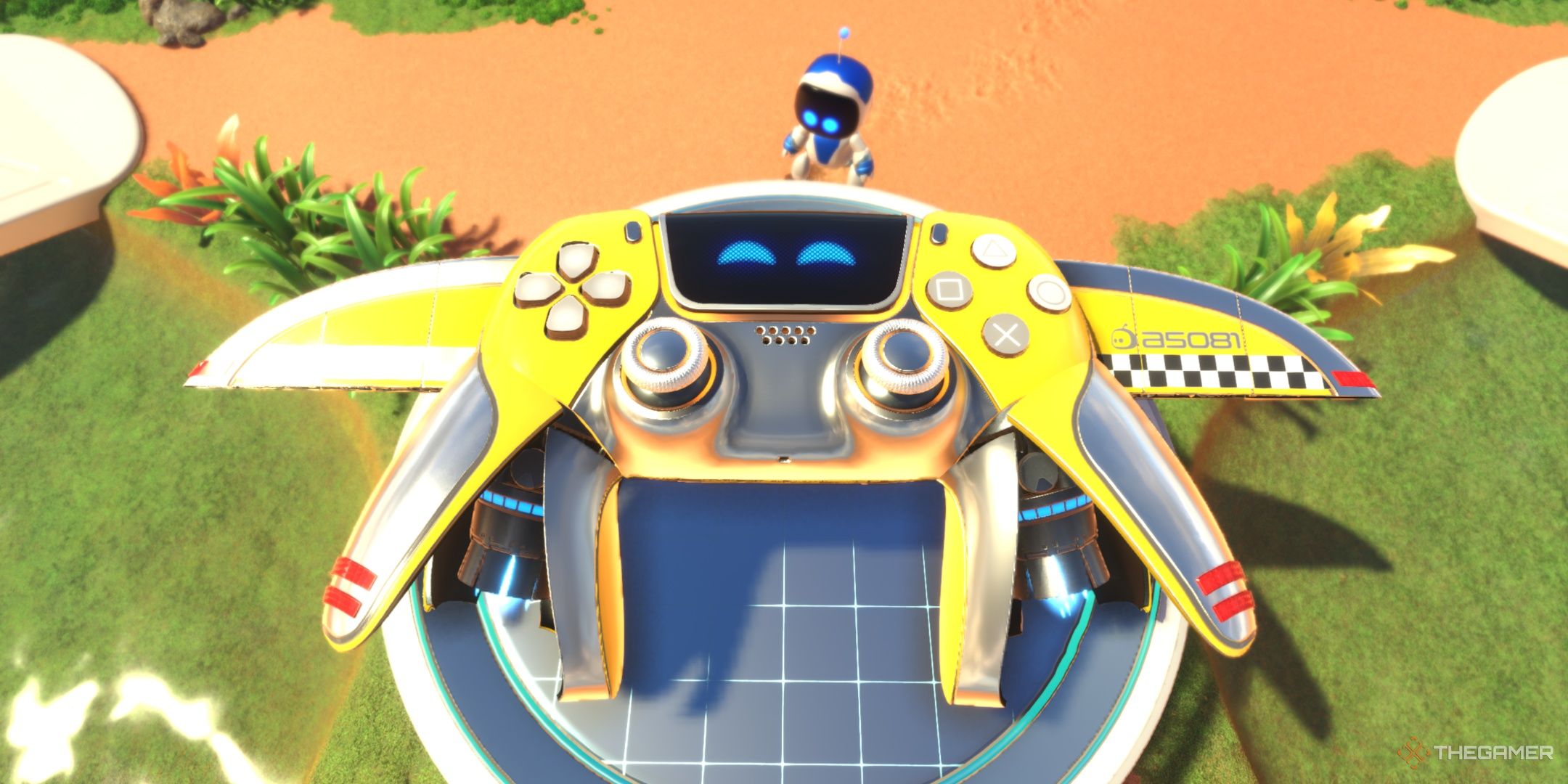 The DualSense in its Urban Dash skin at the crash site, from Astro Bot.