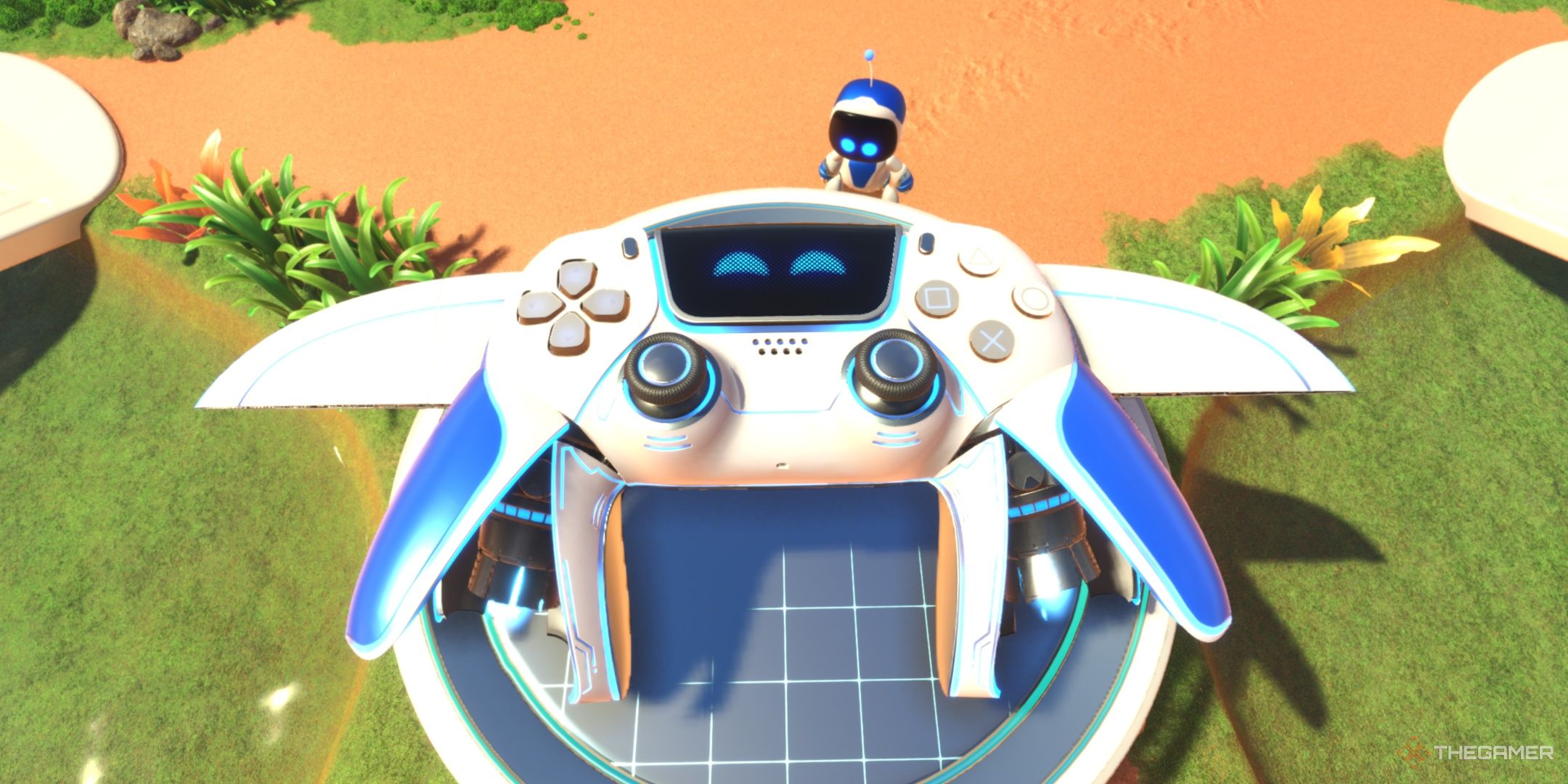 The DualSense in its Original skin at the crash site, from Astro Bot.