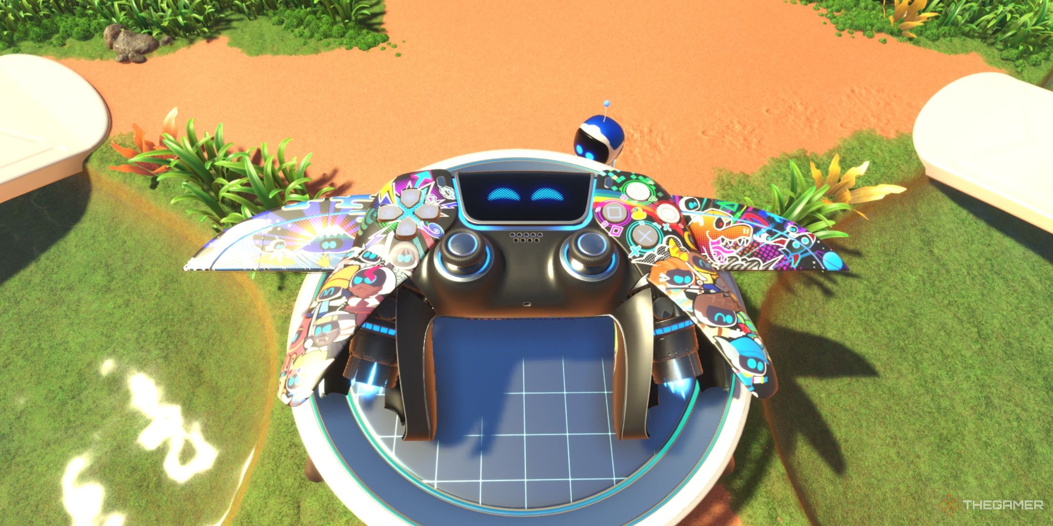 The DualSense in its Glorious Grafitti skin at the crash site, from Astro Bot.