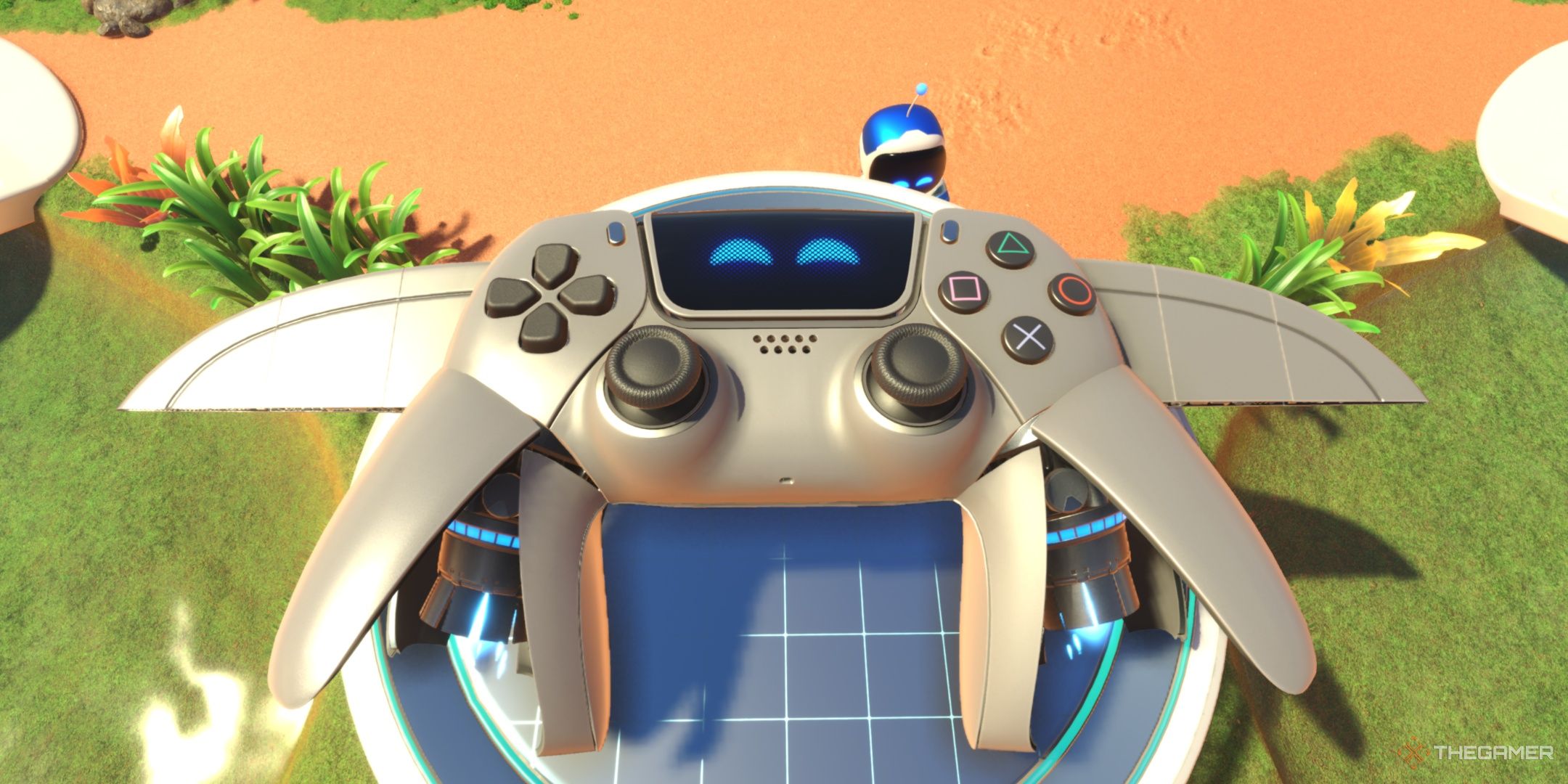 The DualSense in its Gen 1 skin at the crash site, from Astro Bot.