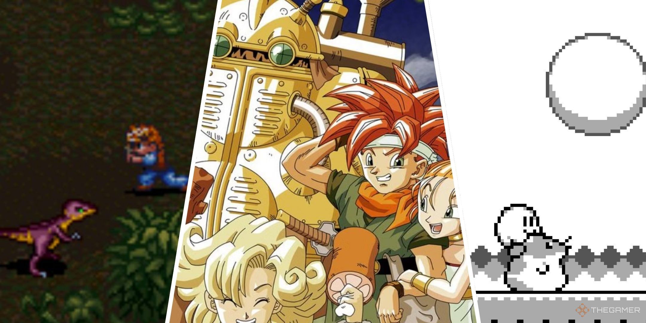 Nintendo games turning 30 featured split image containing images from Secret of Evermore, Chrono Trigger, and Kirby Dream Land 2.