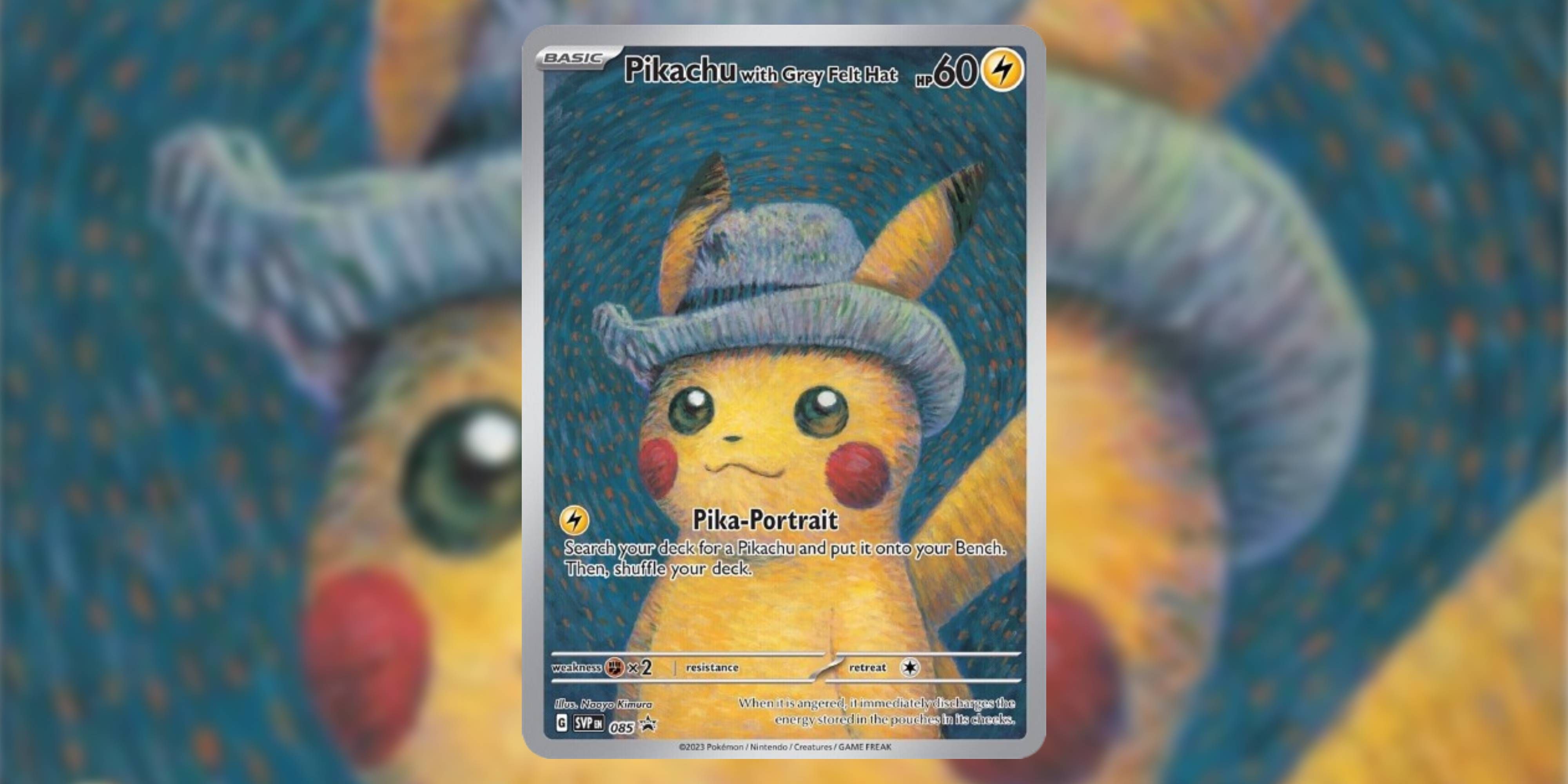 pikachu with grey felt hat van gogh promo pokemon card.