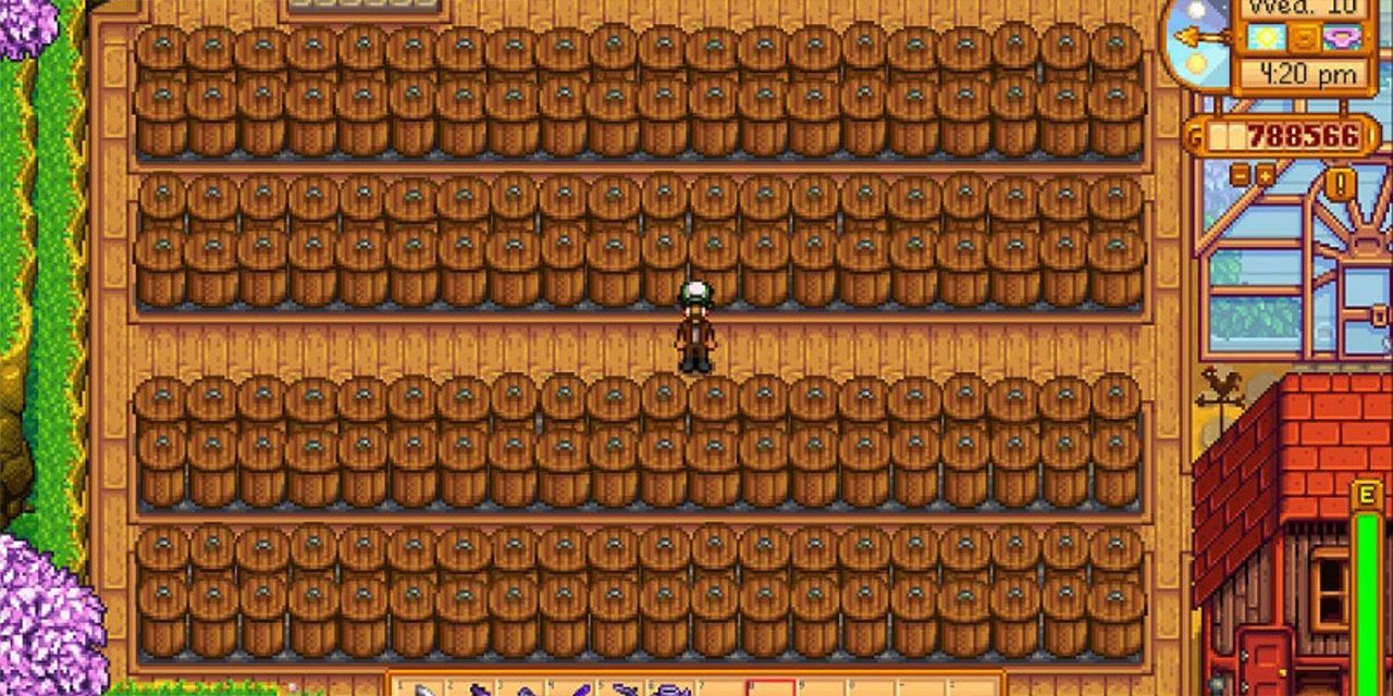 Stardew Valley dozens of preserve jars outside beside greenhouse