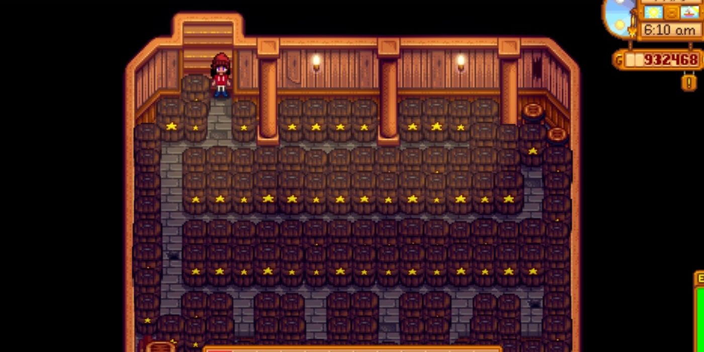 Stardew Valley basement full of kegs making wine