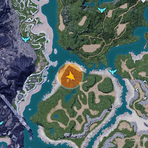 An orange circle shows the location of the Predator Pal, Gorirat in Palworld