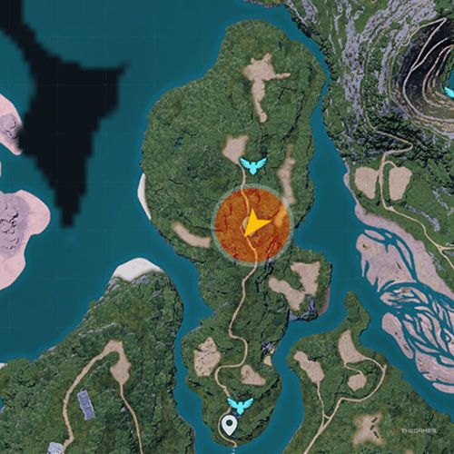 An orange circle shows the location of the Predator Pal, Starryon in Palworld