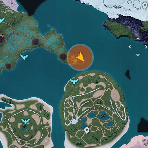 An orange circle shows the location of the Predator Pal, Elphidran in Palworld