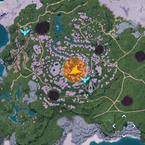 An orange circle shows the location of the Predator Pal, Splatterina in Palworld