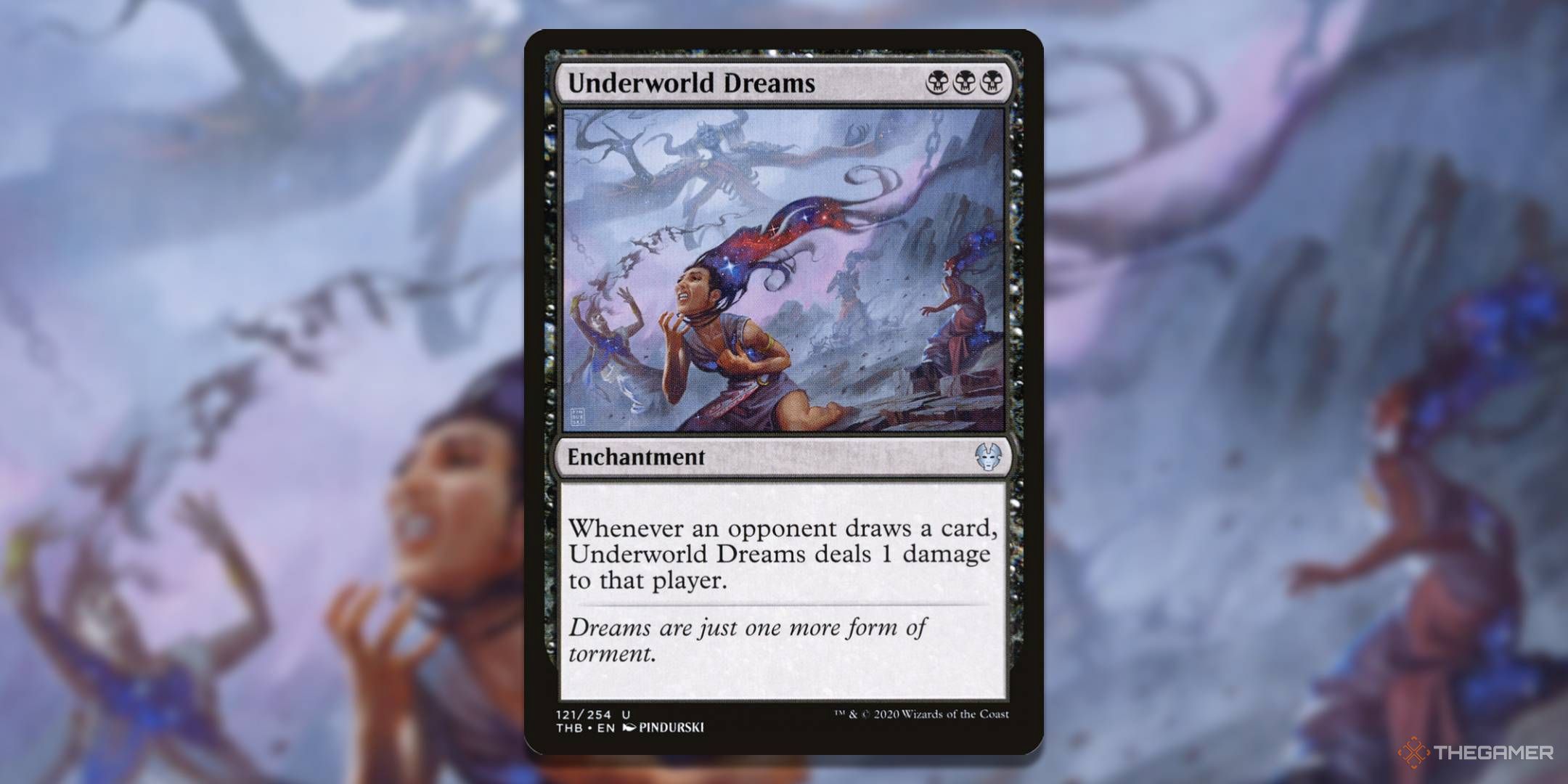 MTG Underworld Dreams card with the art in the background.