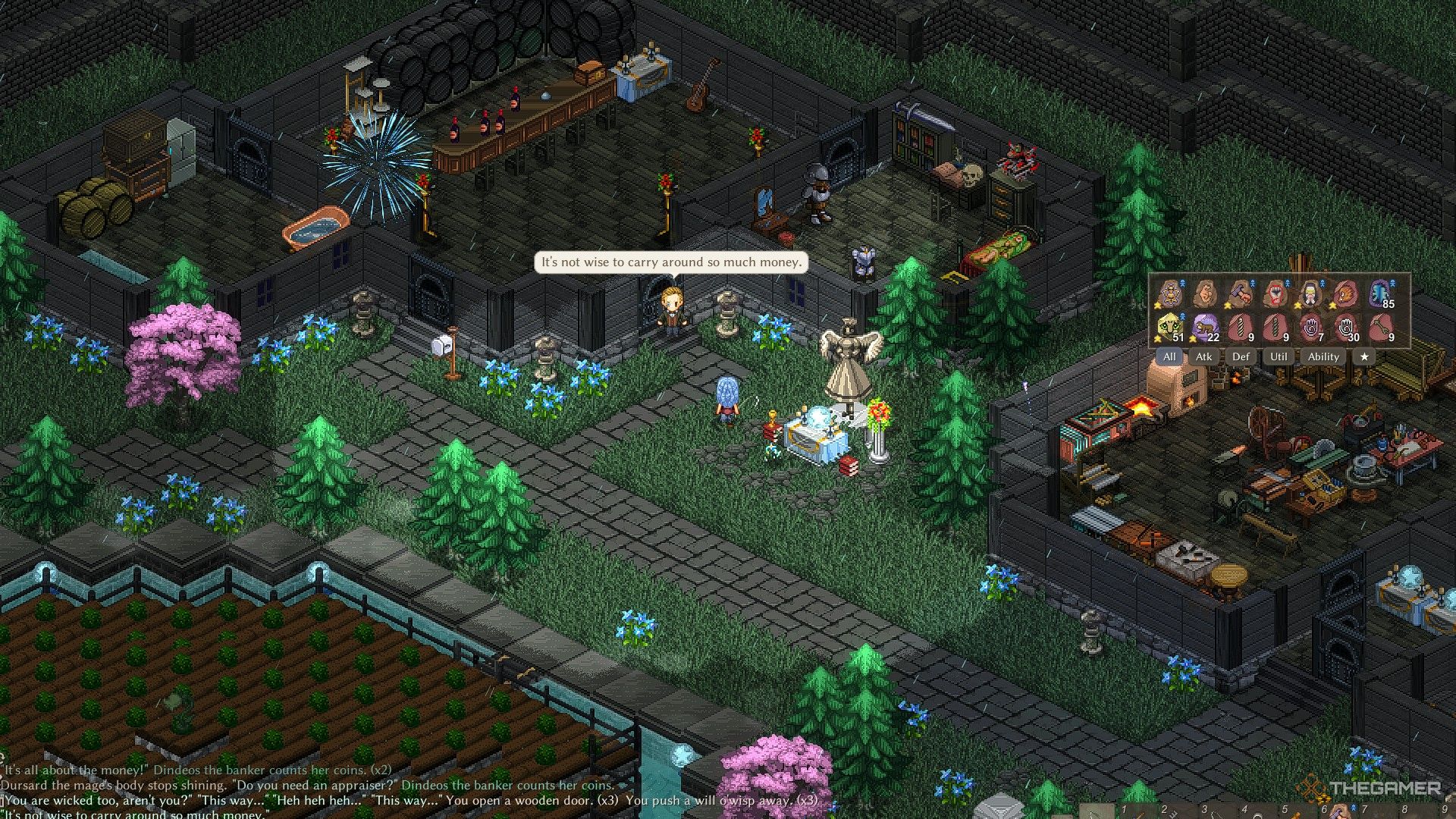 A banker NPC is recruited into a player home in Elin. 