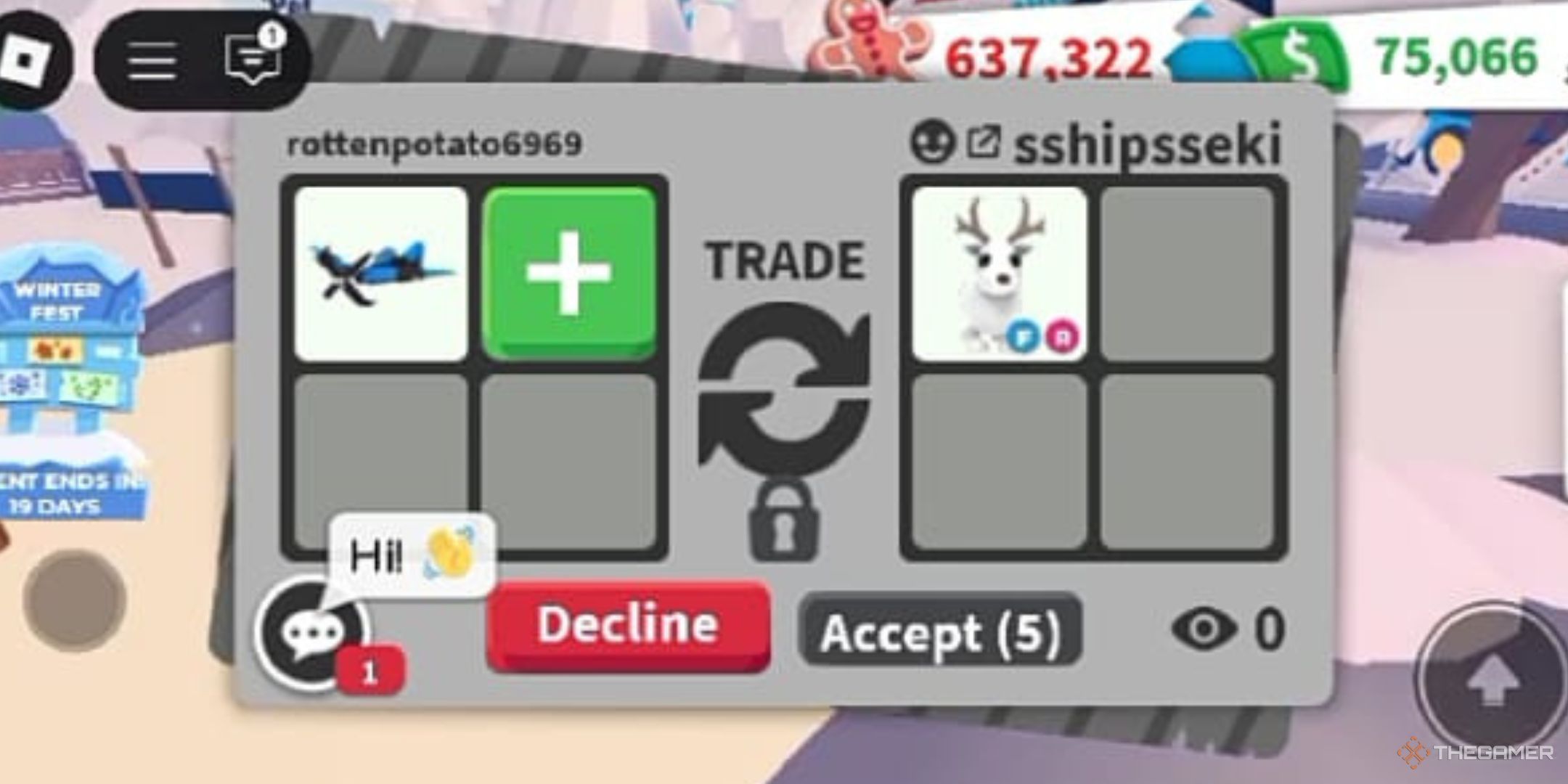 Example of a Trade request in Adopt Me.