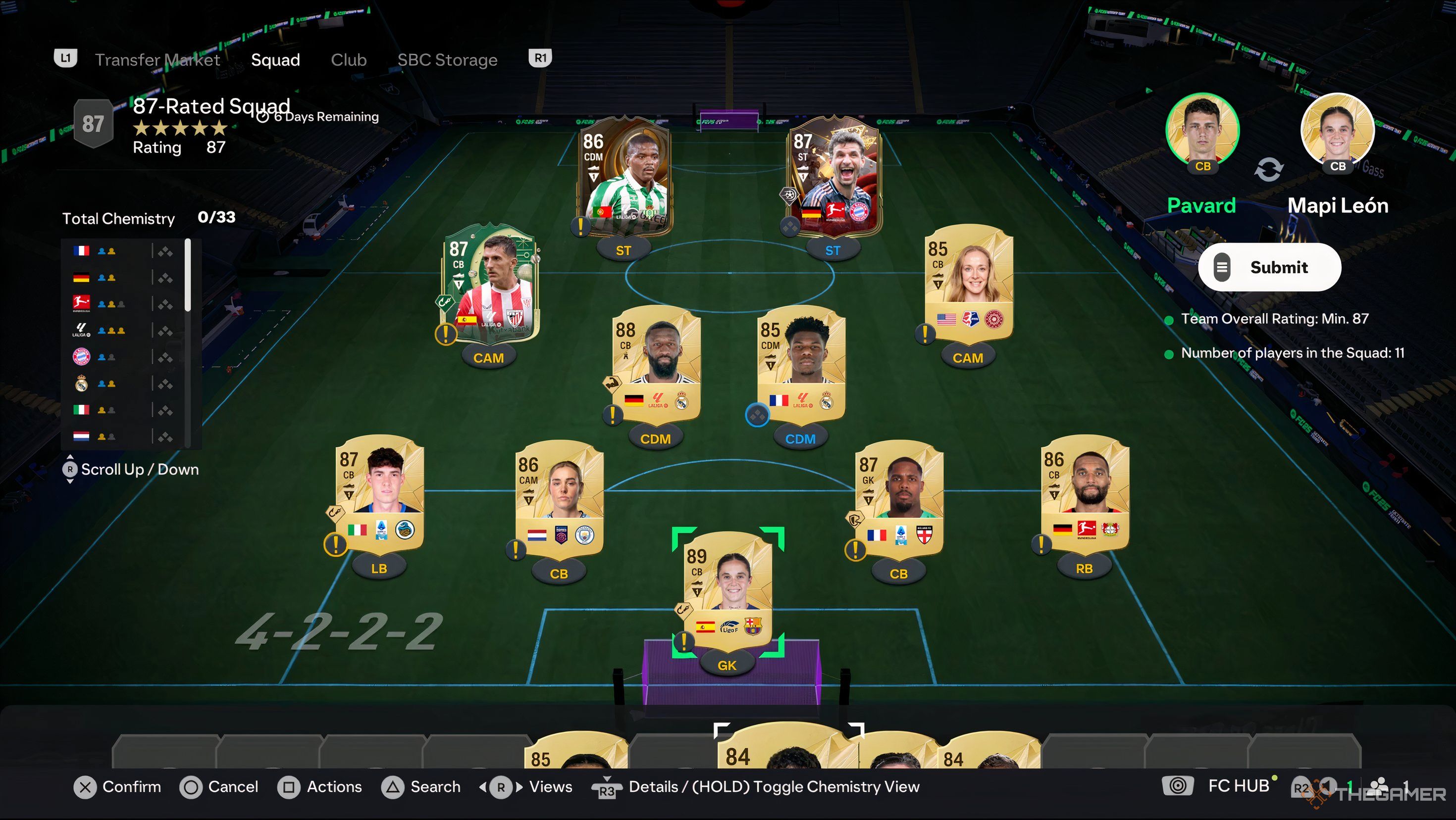 A screenshot of 87 rated squad battle solution in EA Sports FC 25. 