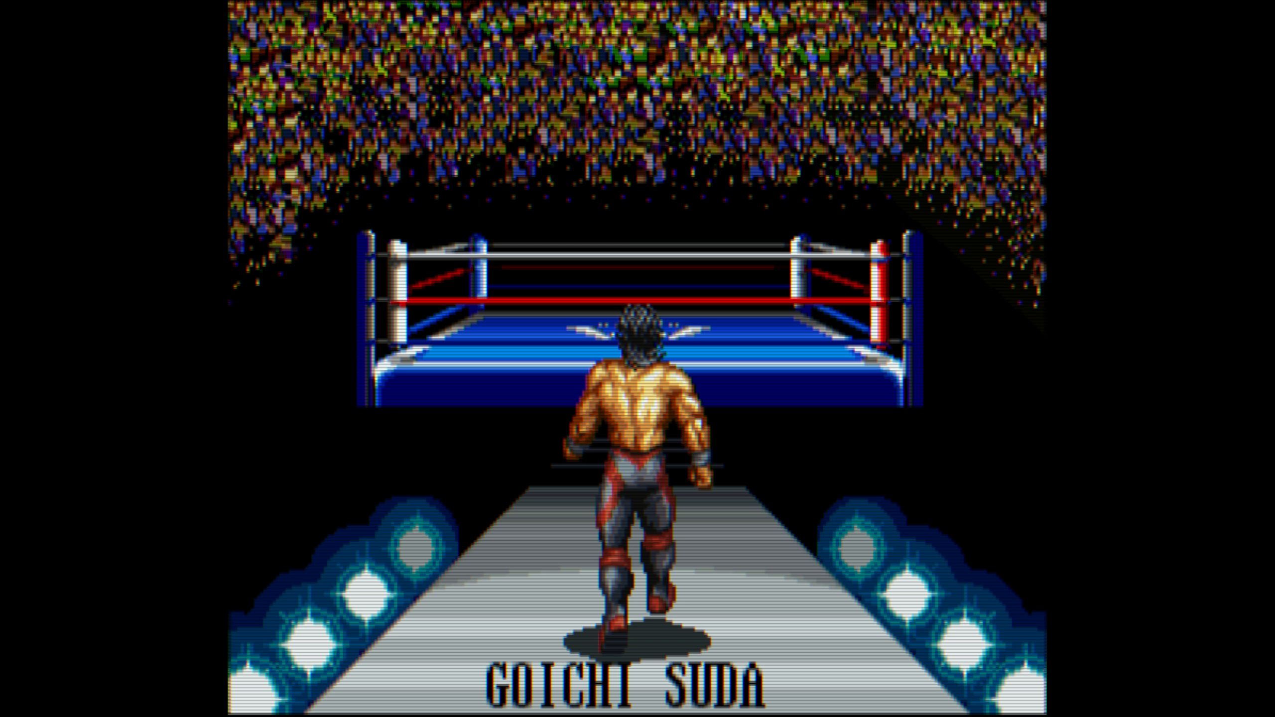 Morio Sumisu approaches the ring in Super Fire Pro Wrestling Special for the Super Nintendo Entertainment System