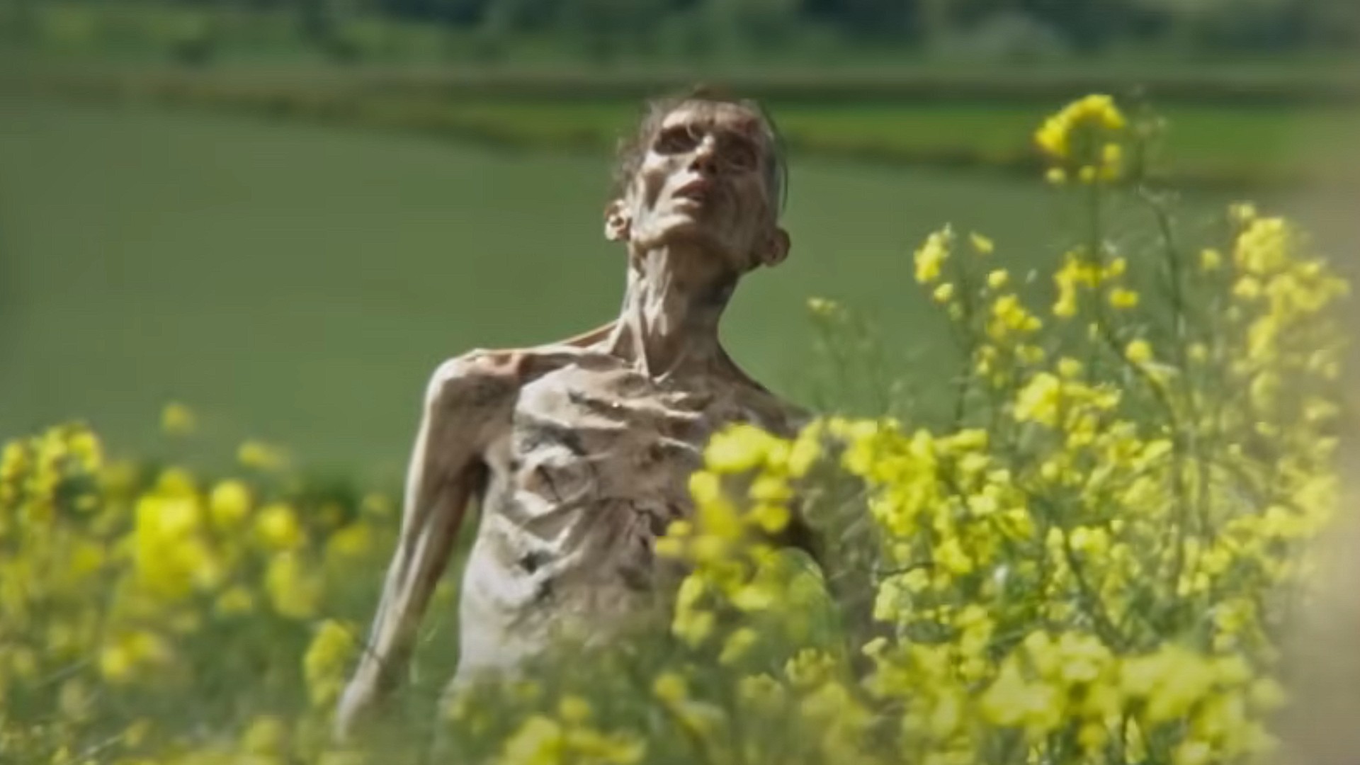 A zombie in the first trailer for Danny Boyle's horror sequel 28 Years Later