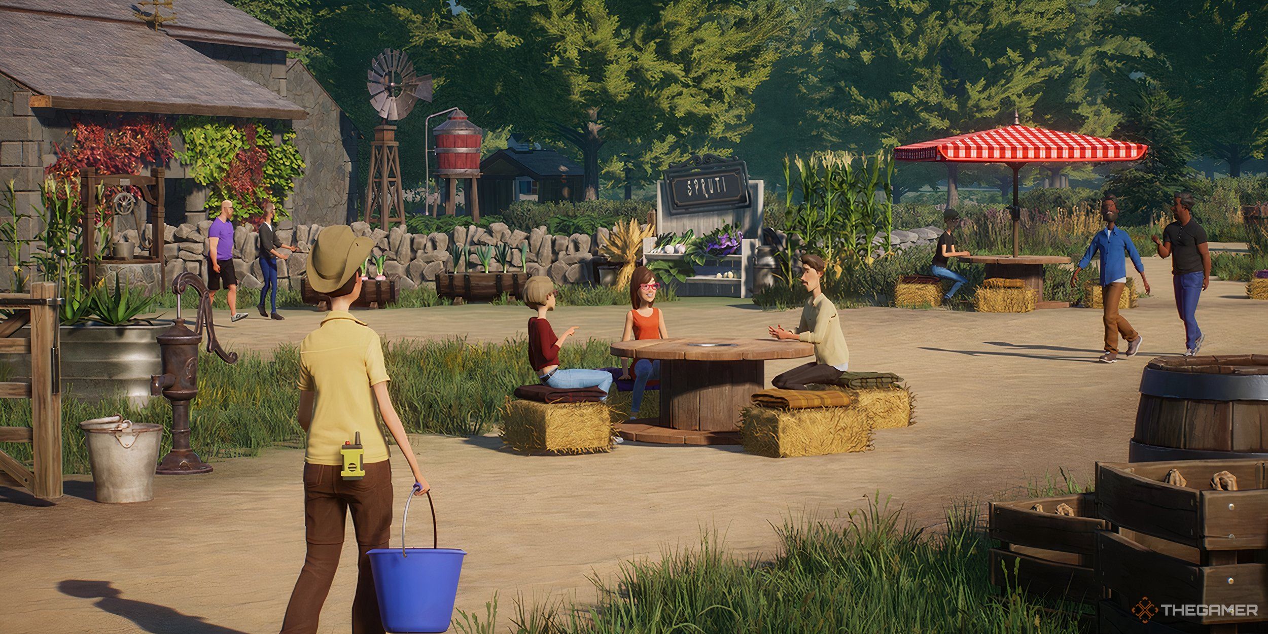 Guests enjoying an afternoon in the barnyard-themed zoo.