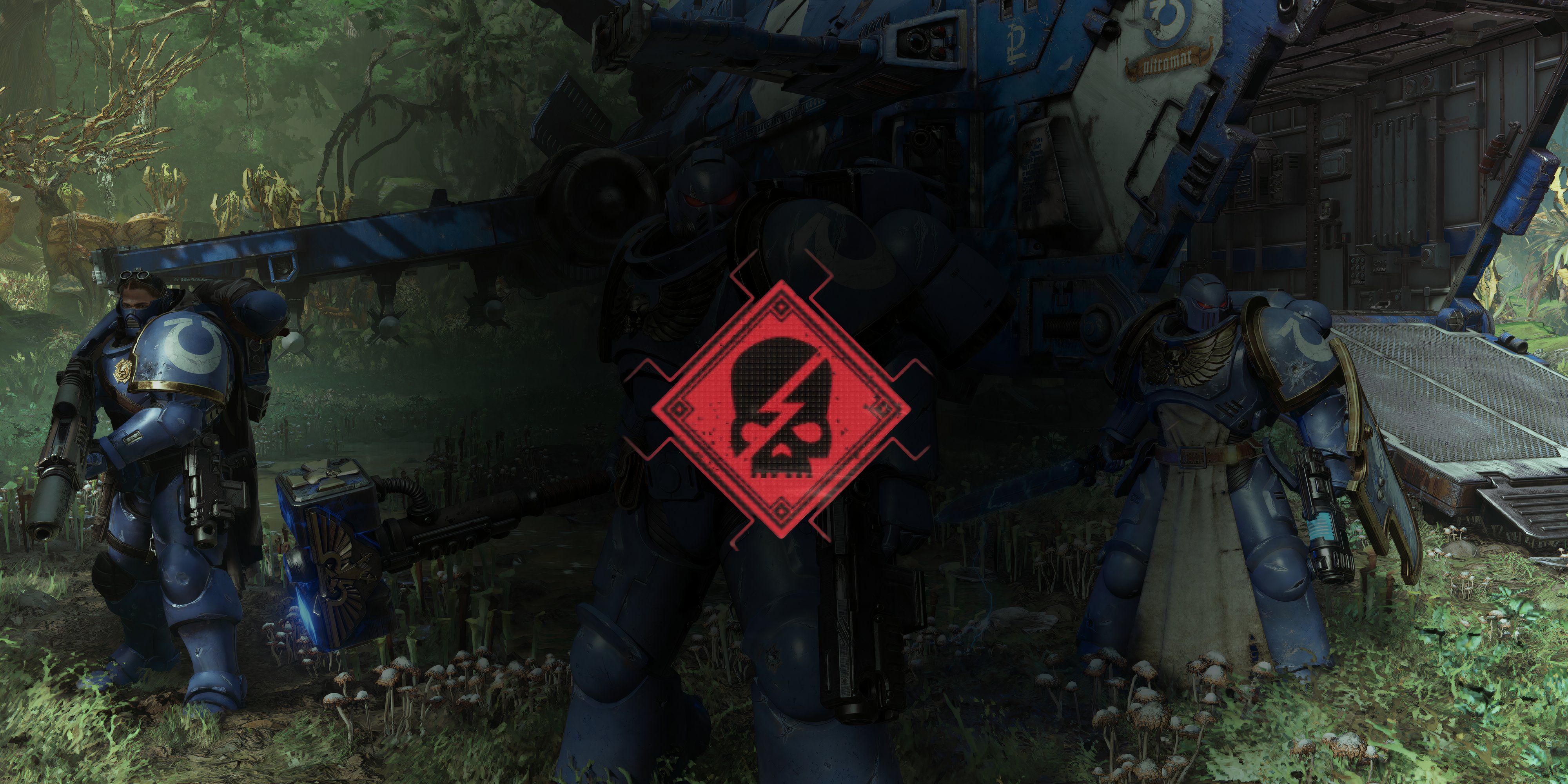 The Mortal Wound symbol in the center of the photo -  - Warhammer 40,000 Space Marine 2