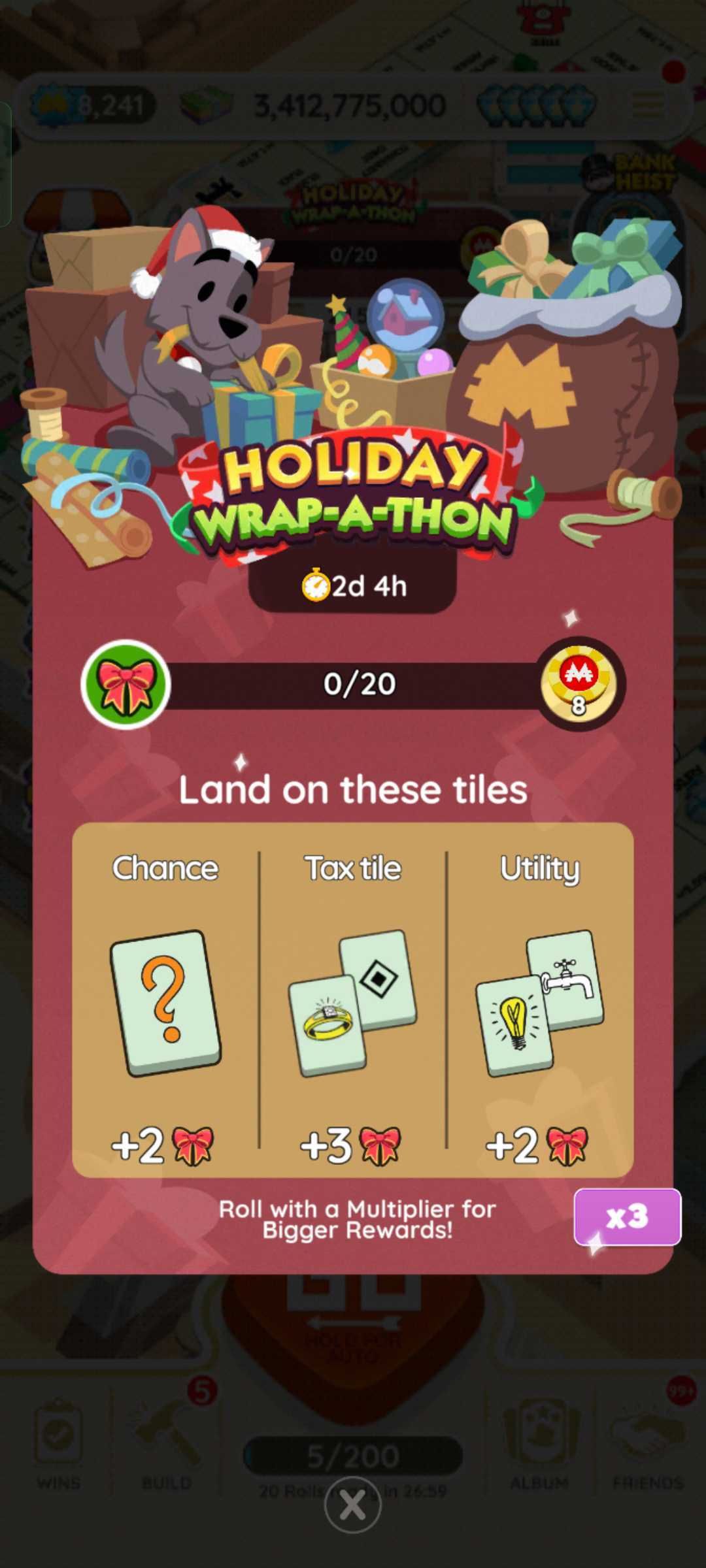 Monopoly Go. Holiday Wrapathon How It Works breakdown.