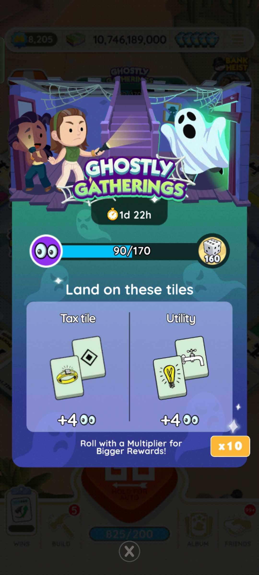 Monopoly Go. Ghostly Gatherings rewards page.