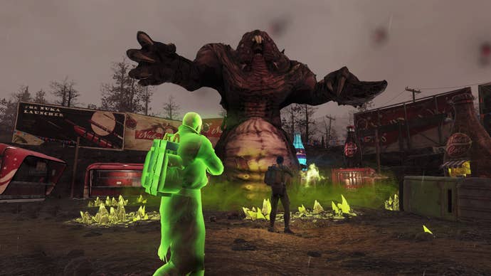 A player ghoul sneaking up on another player in Fallout 76.