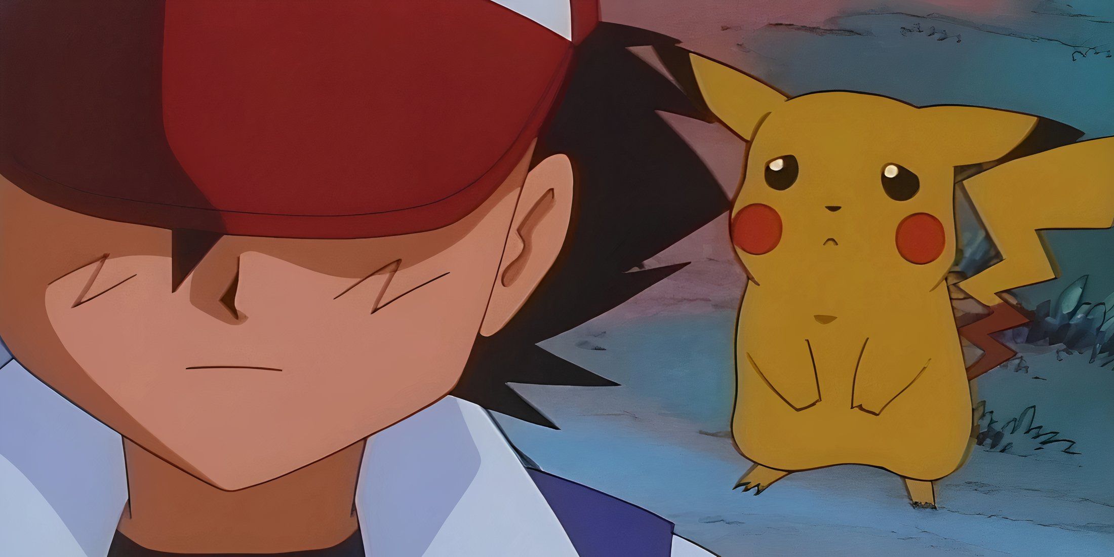 ash ketchum looking sad as pikachu looks on