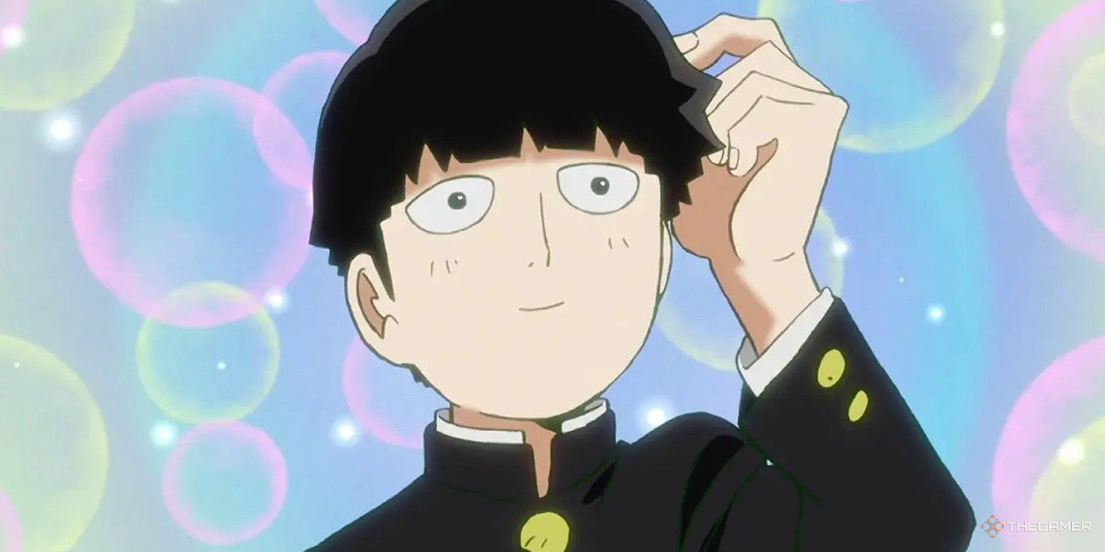 Shigeo Kageyama (Setsuo Ito, Kyle McCarley) blushes in Mob Psycho 100.