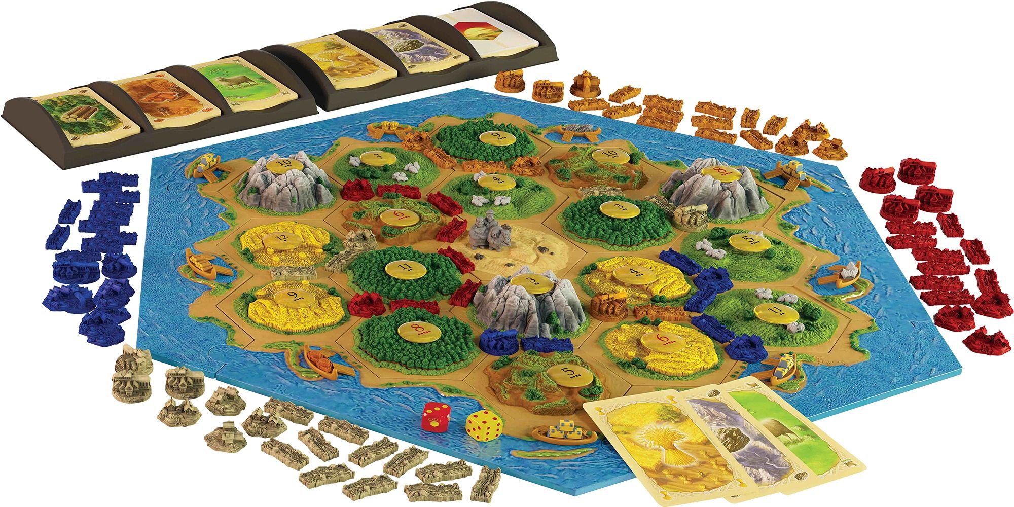 The Base Catan Set board cards and tokens