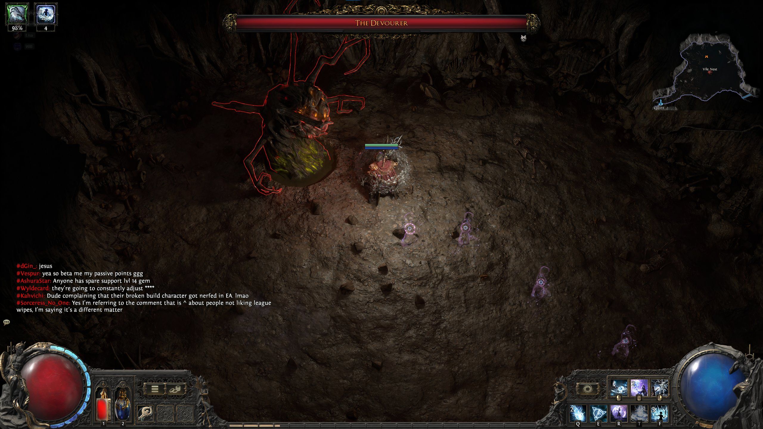 Path of Exile fighting the Devourer boss.