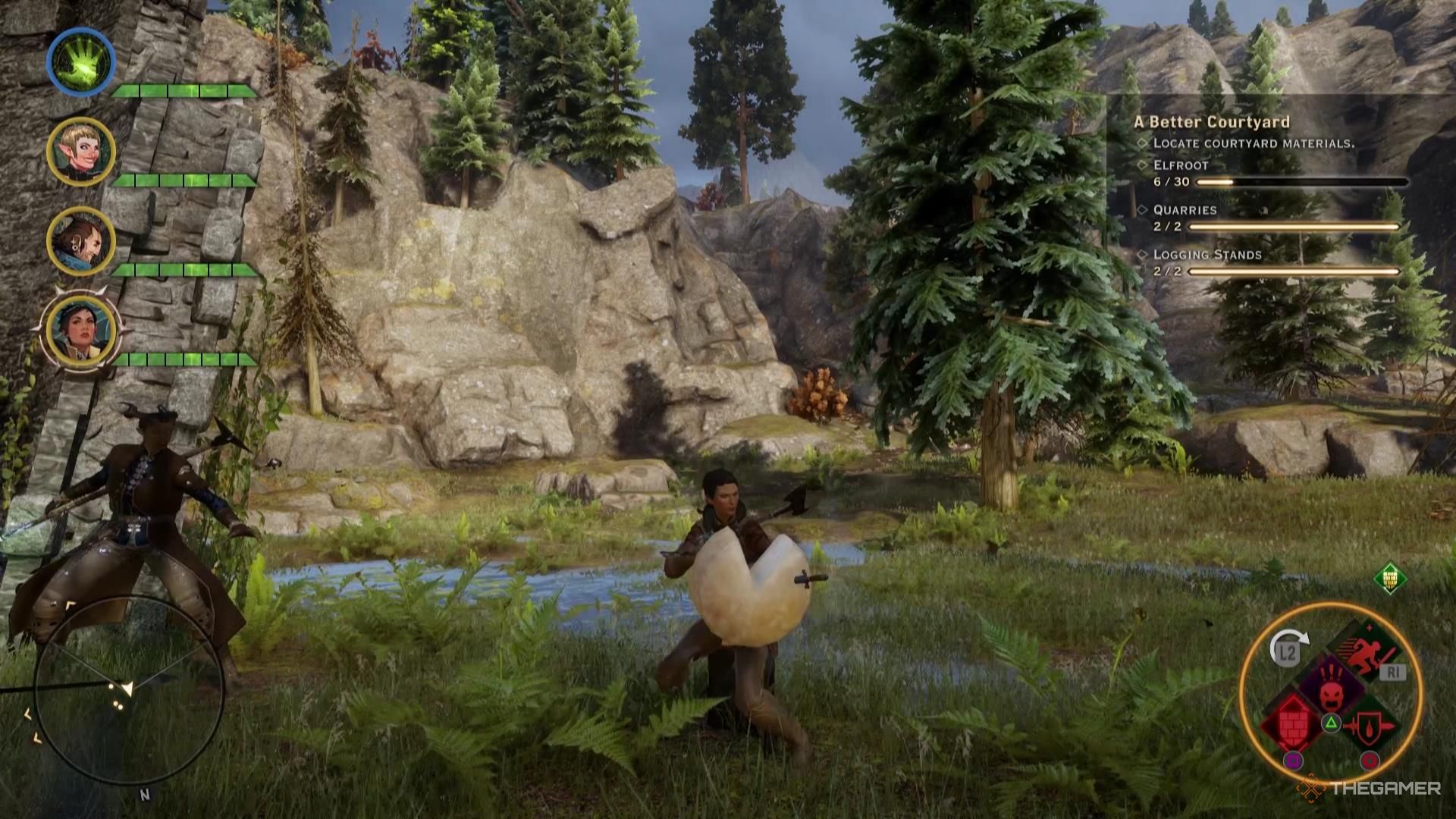 Cassandra using the Shield Wall skill in Dragon Age: Inquisition.