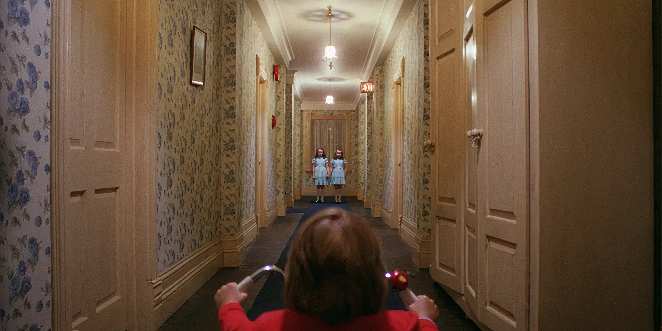 The hallway of the Overlook Hotel at Christmas in the Psychological Horror Movie