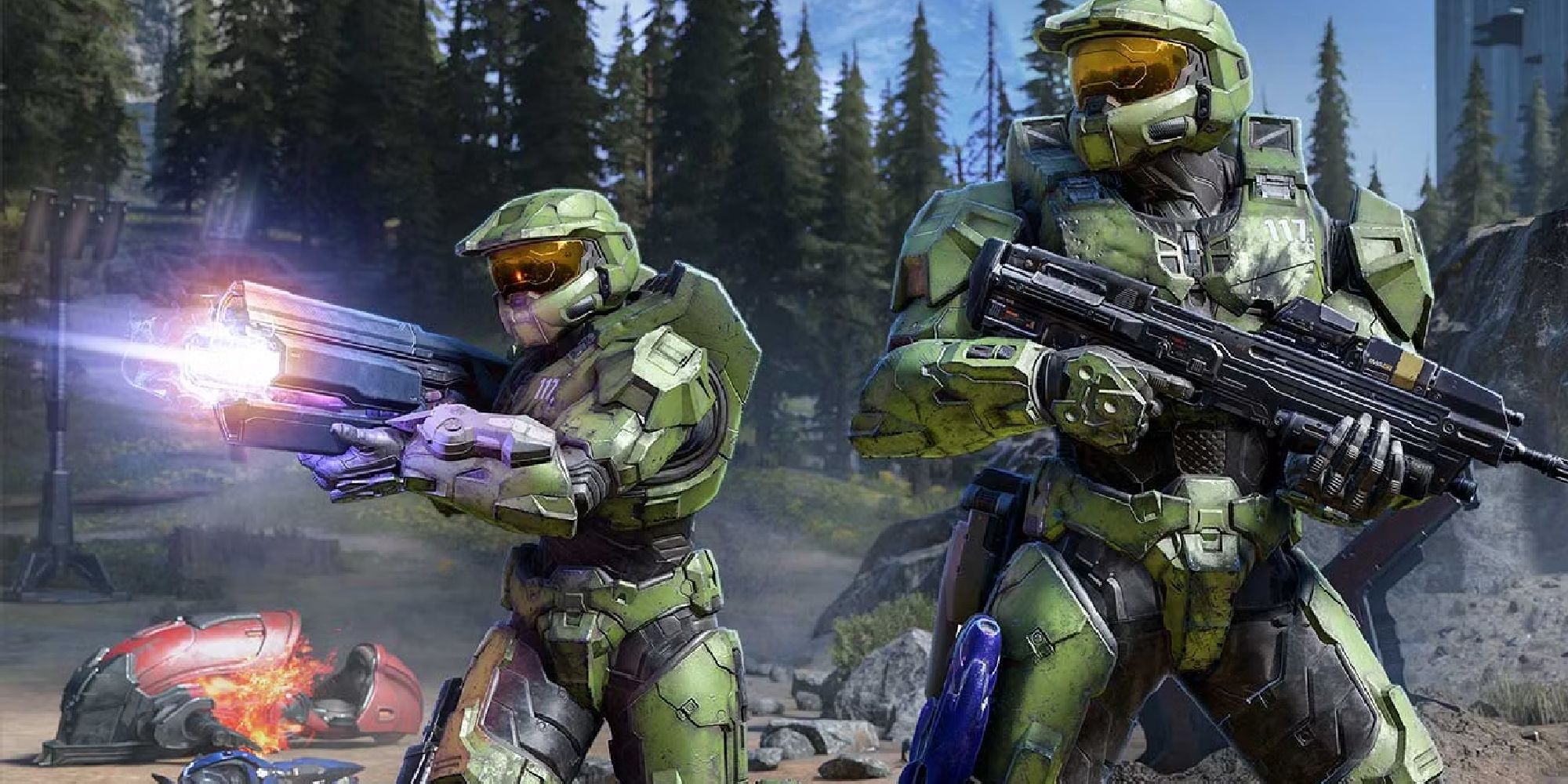 Halo Infinite screenshot of two Master Chiefs together.