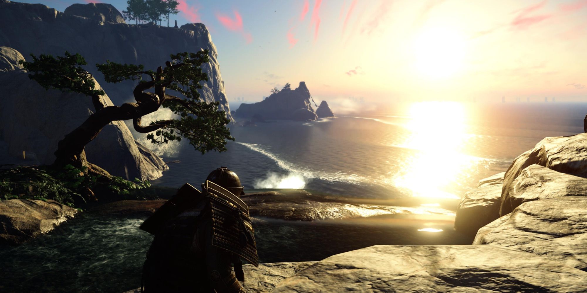 Image of vista still of the sun over the sea water from Ghost Of Tsushima.