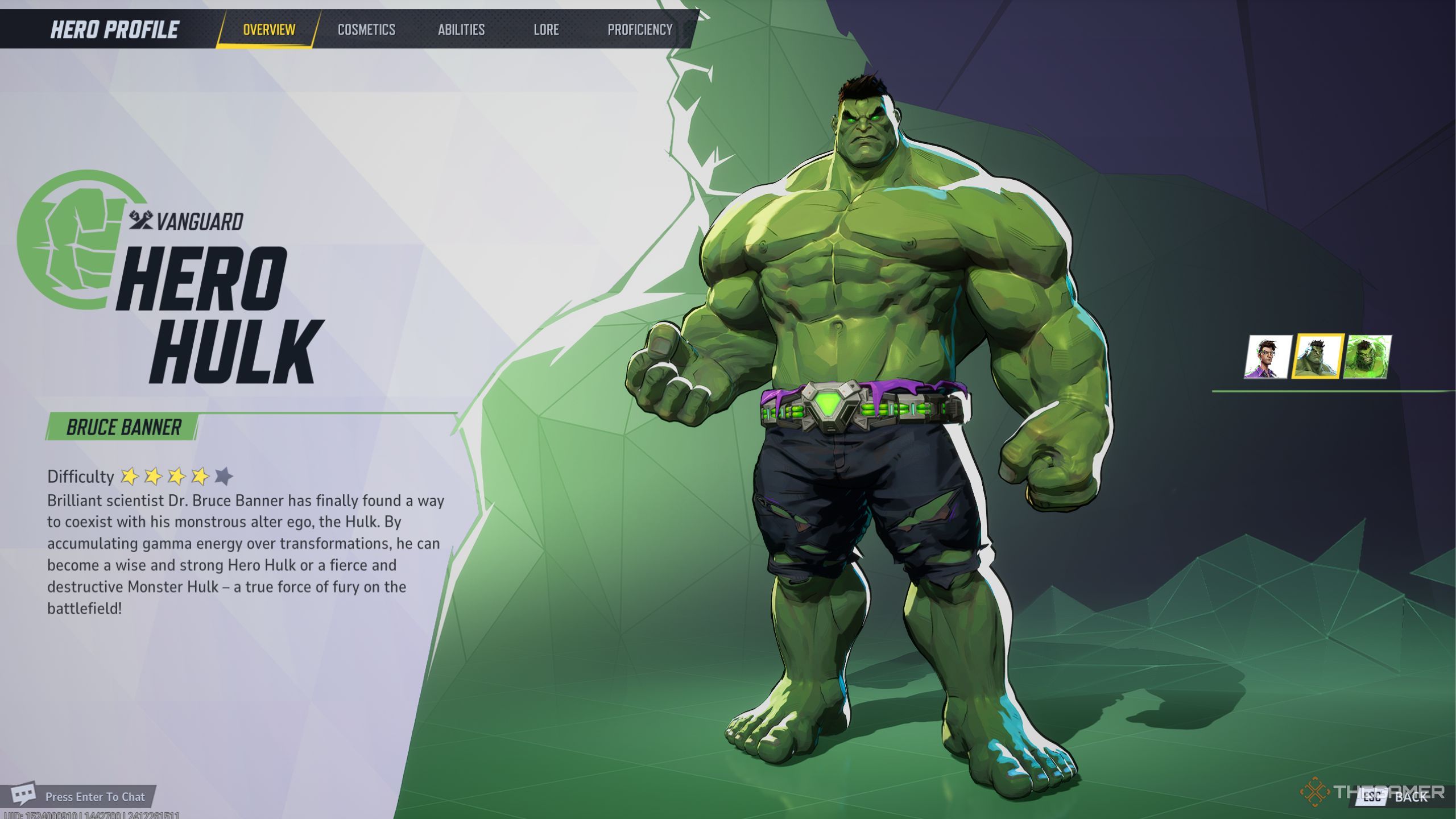 Marvel Rivals Bruce Banner character description screen.