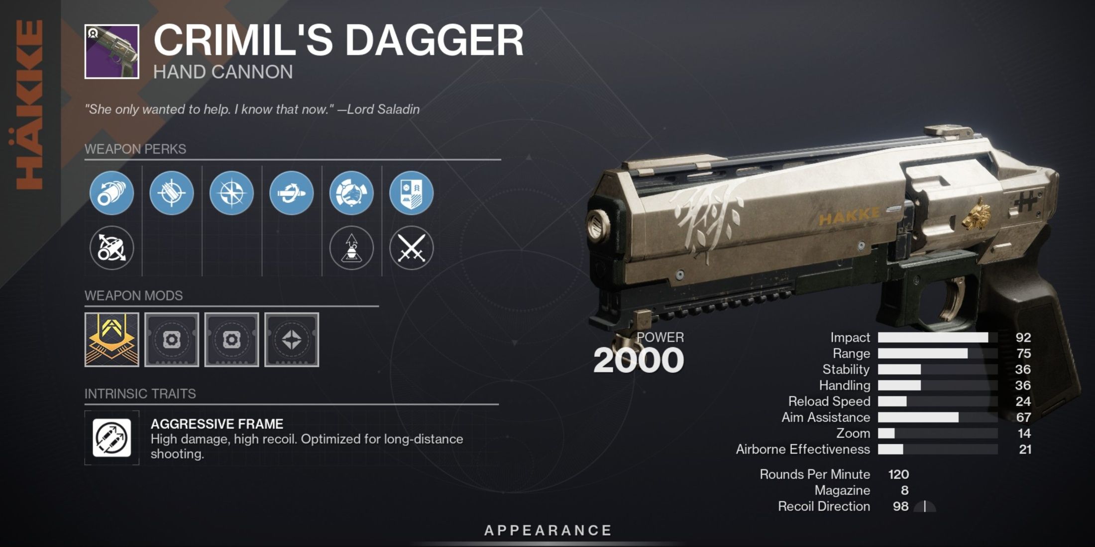 Destiny 2 Crimil's Dagger