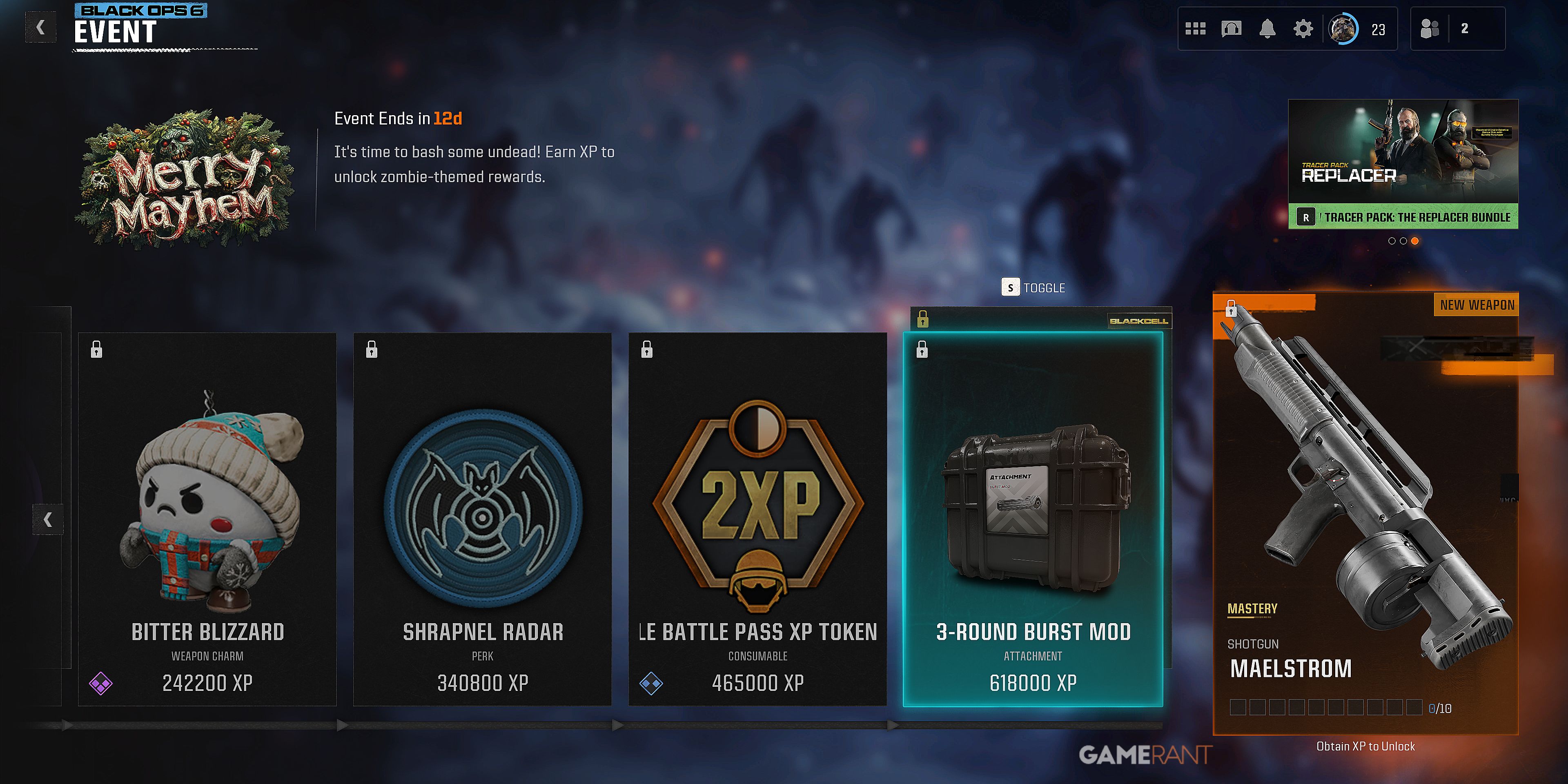 Screenshot showcasing all Merry Mayhem Event Rewards in Black Ops 6 and Warzone 