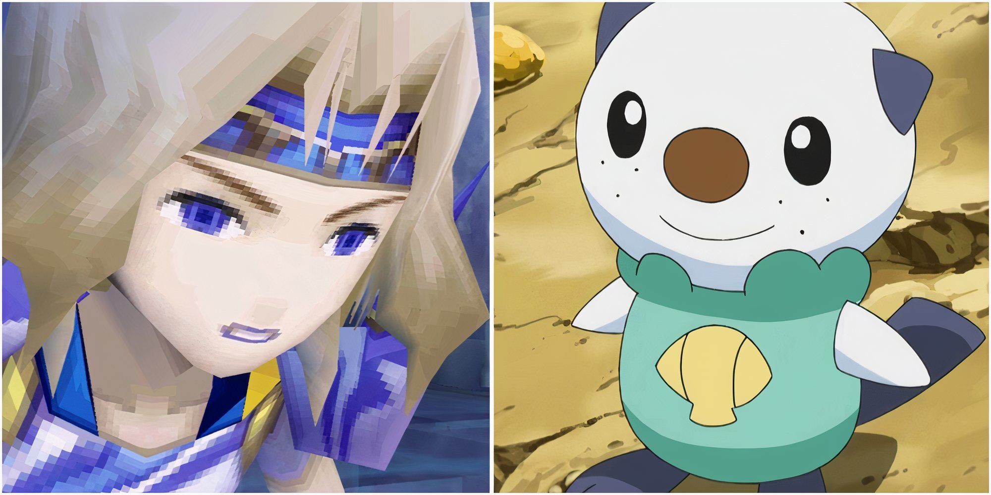 Cecil in Final Fantasy 4 (Remake) and Oshawott in the Pokemon anime