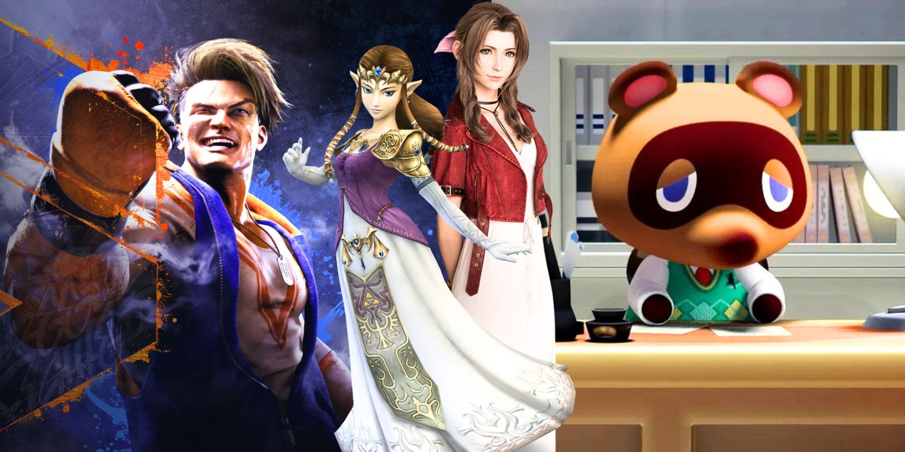 tom nook, zelda, Aerith and luke from street fighter 6