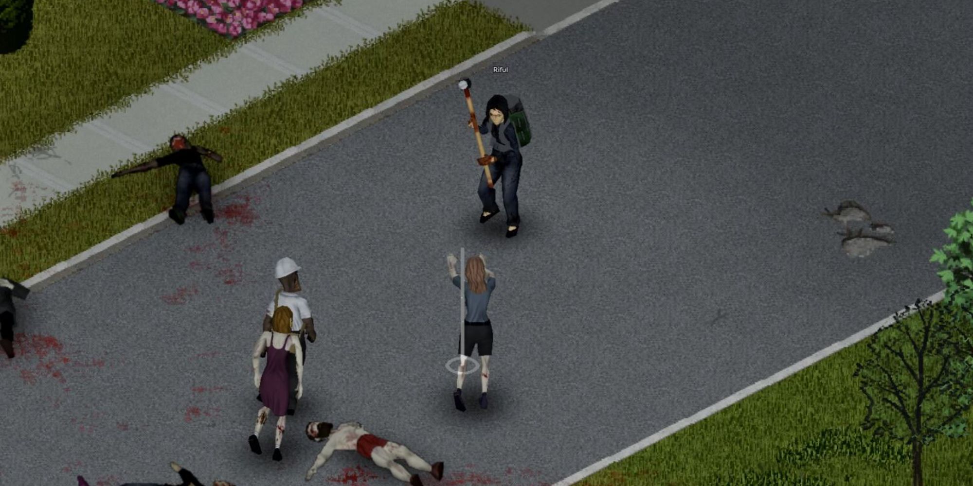 Project Zomboid Survivor fighting zombie