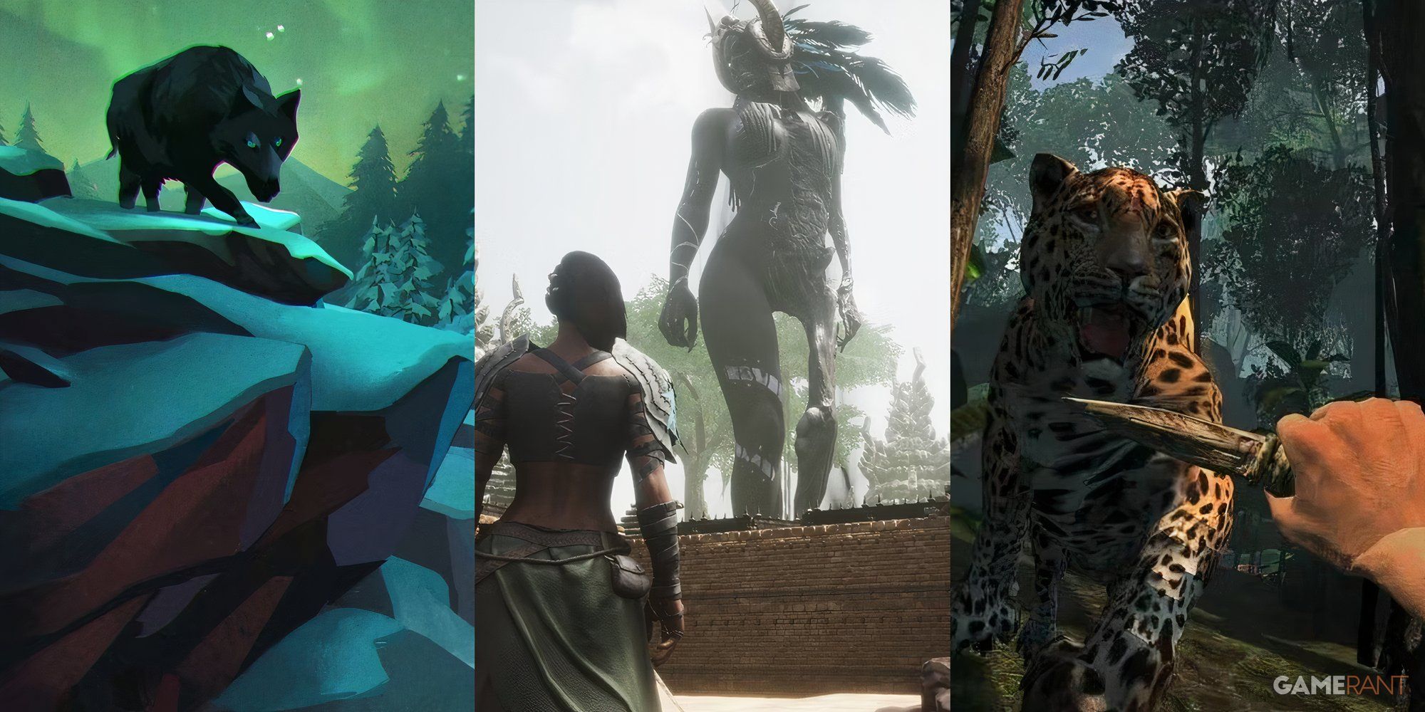 a split image of green hell, conan exiles, and the long dark