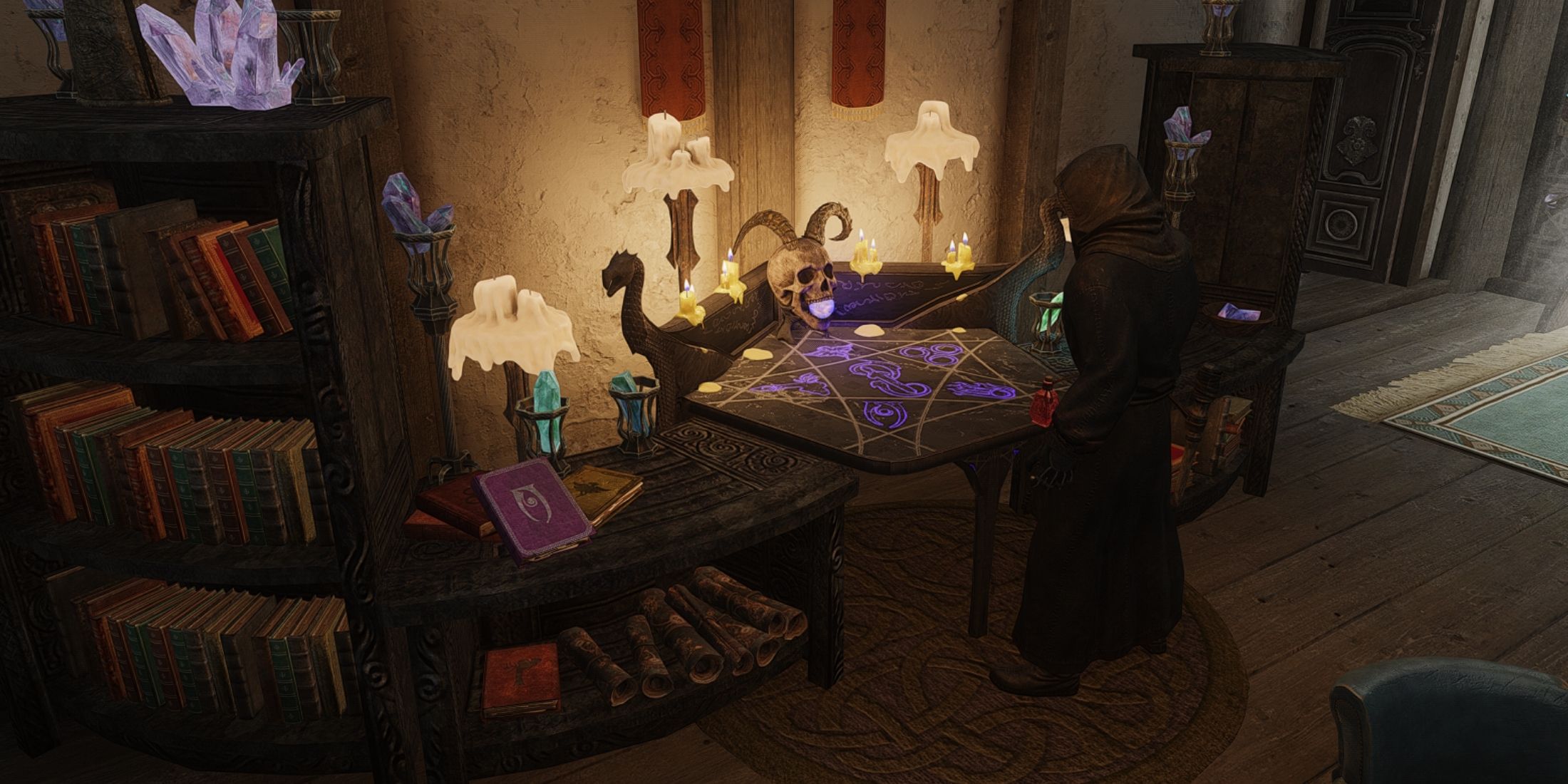 mage at an enchanting table in skyrim